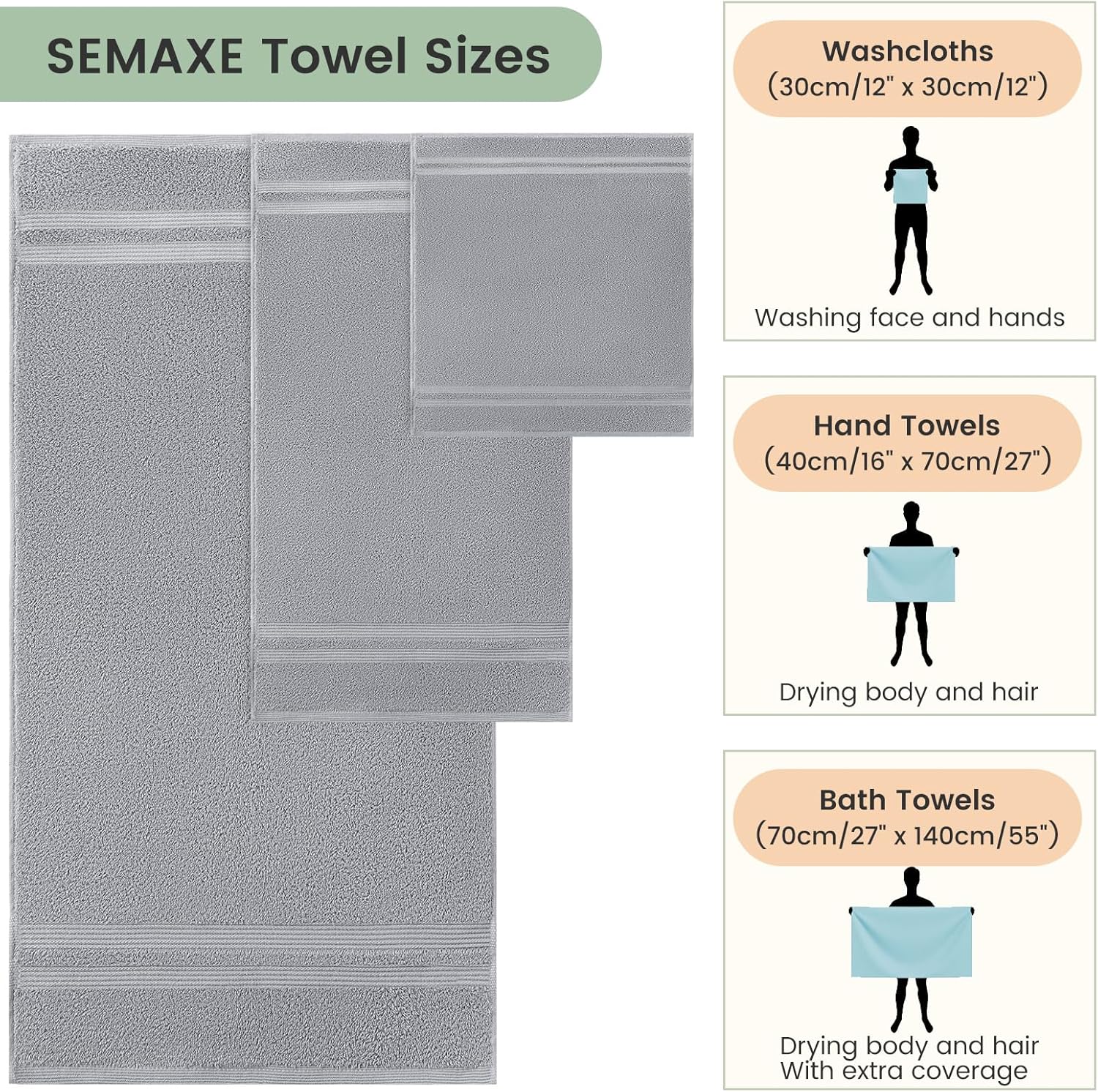 SEMAXE Grey 6-Piece Towel Set - 100 Organic Cotton
