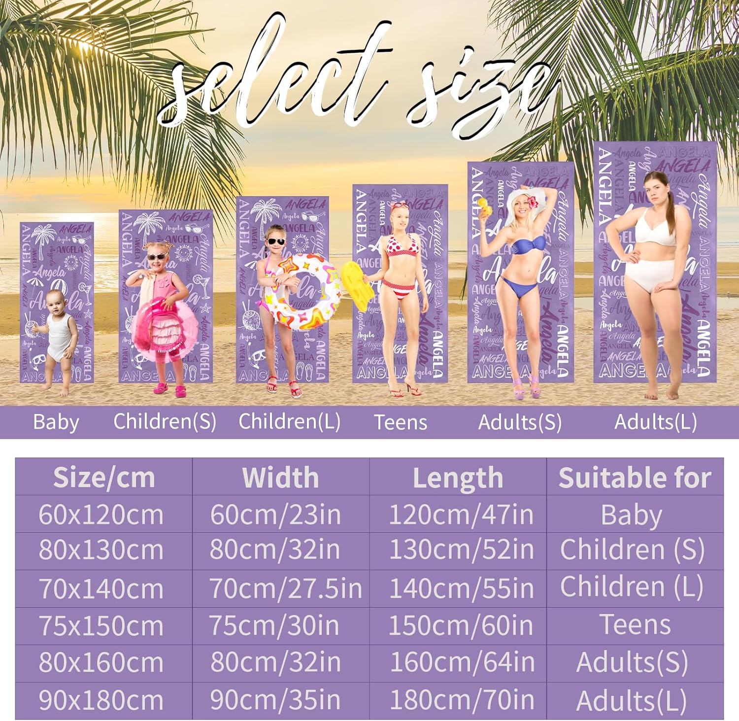 Personalized Beach Towel with Name for Kids and Adults