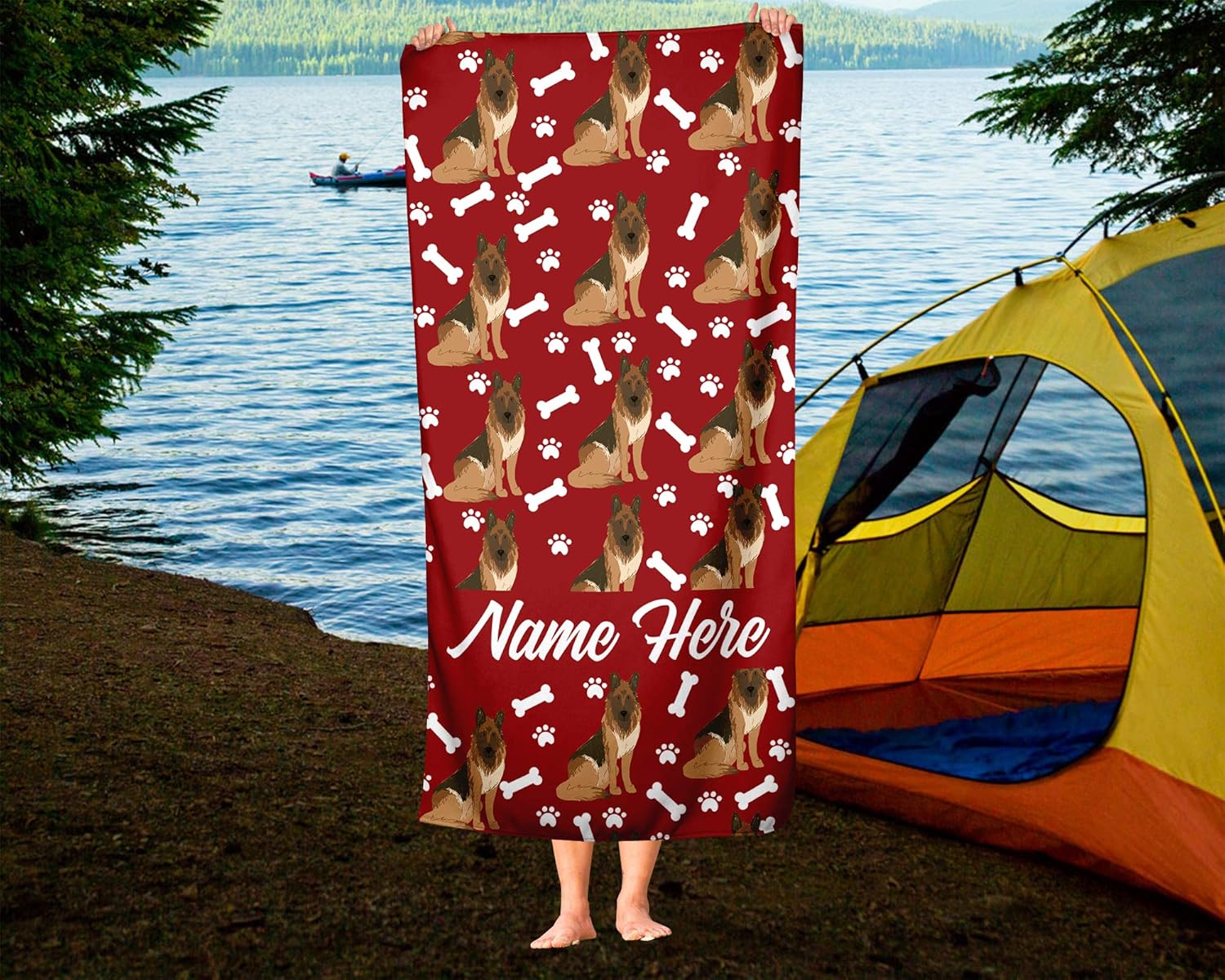 Personalized Brown German Shepherd Beach Bath Towel - Large Medium