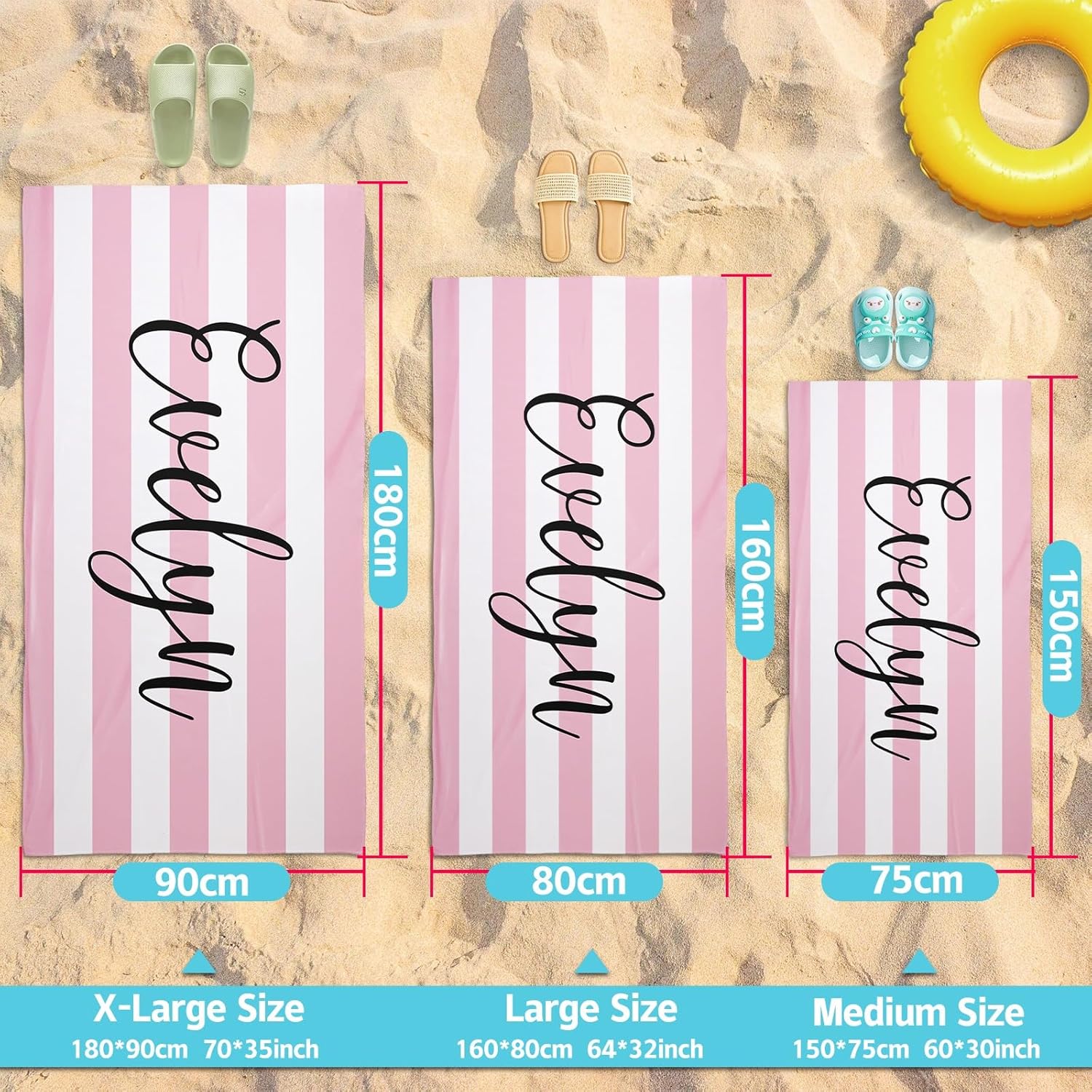 Customized Beach Towel with Name for Adults Kids Quick Dry Sand Free