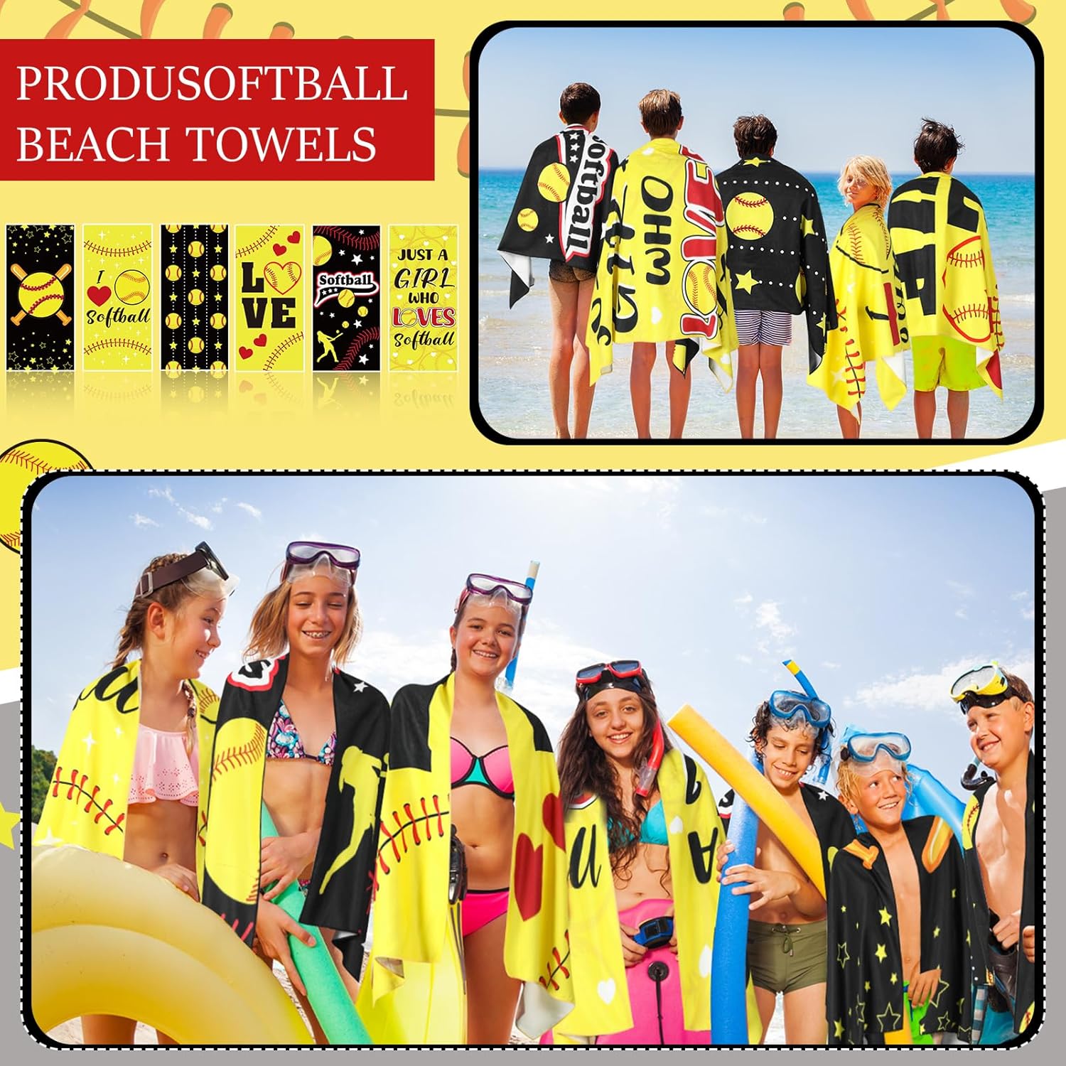 Moukeren 6 Pack Softball Beach Towels - Quick Drying Microfiber