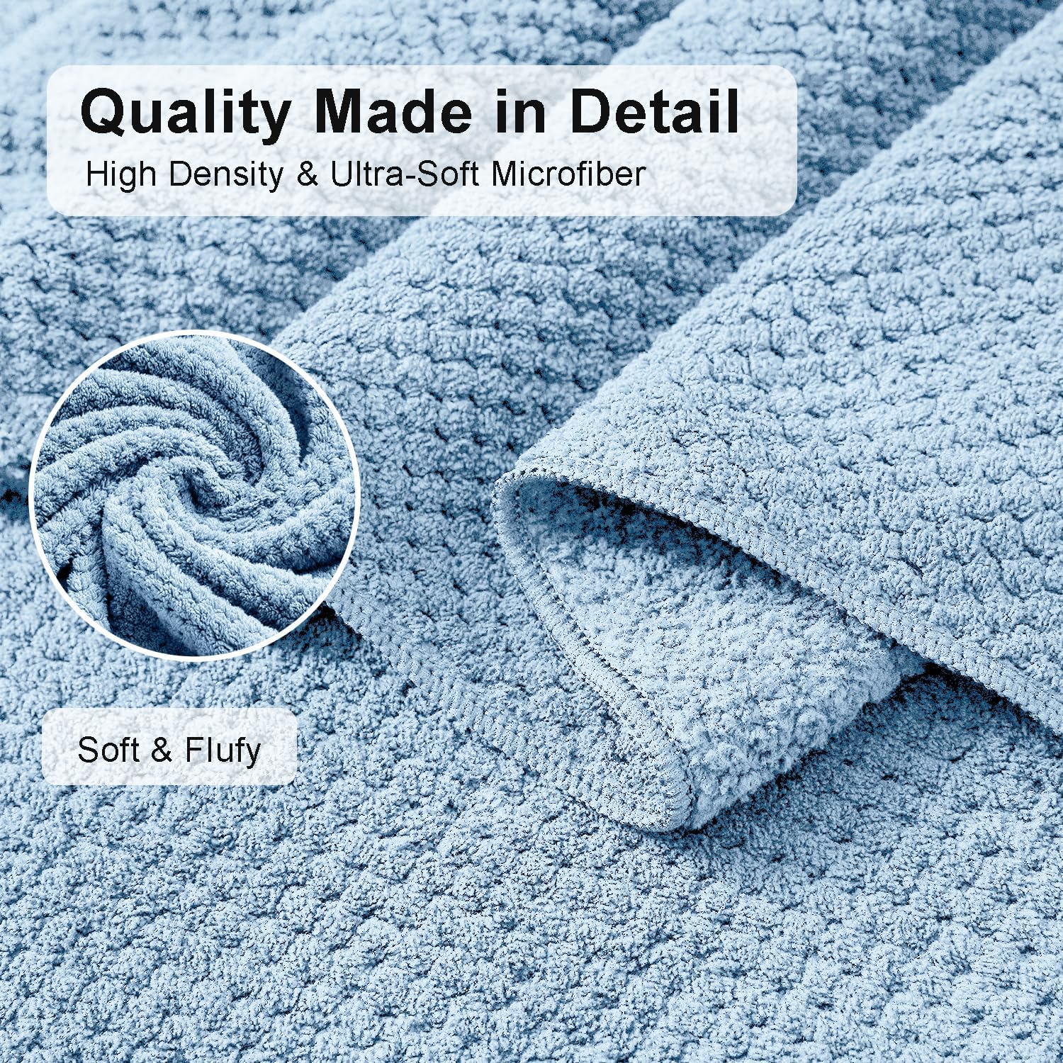 8 Piece Blue Family Towel Set - Large Bath Towels Hand Towels Washcloths