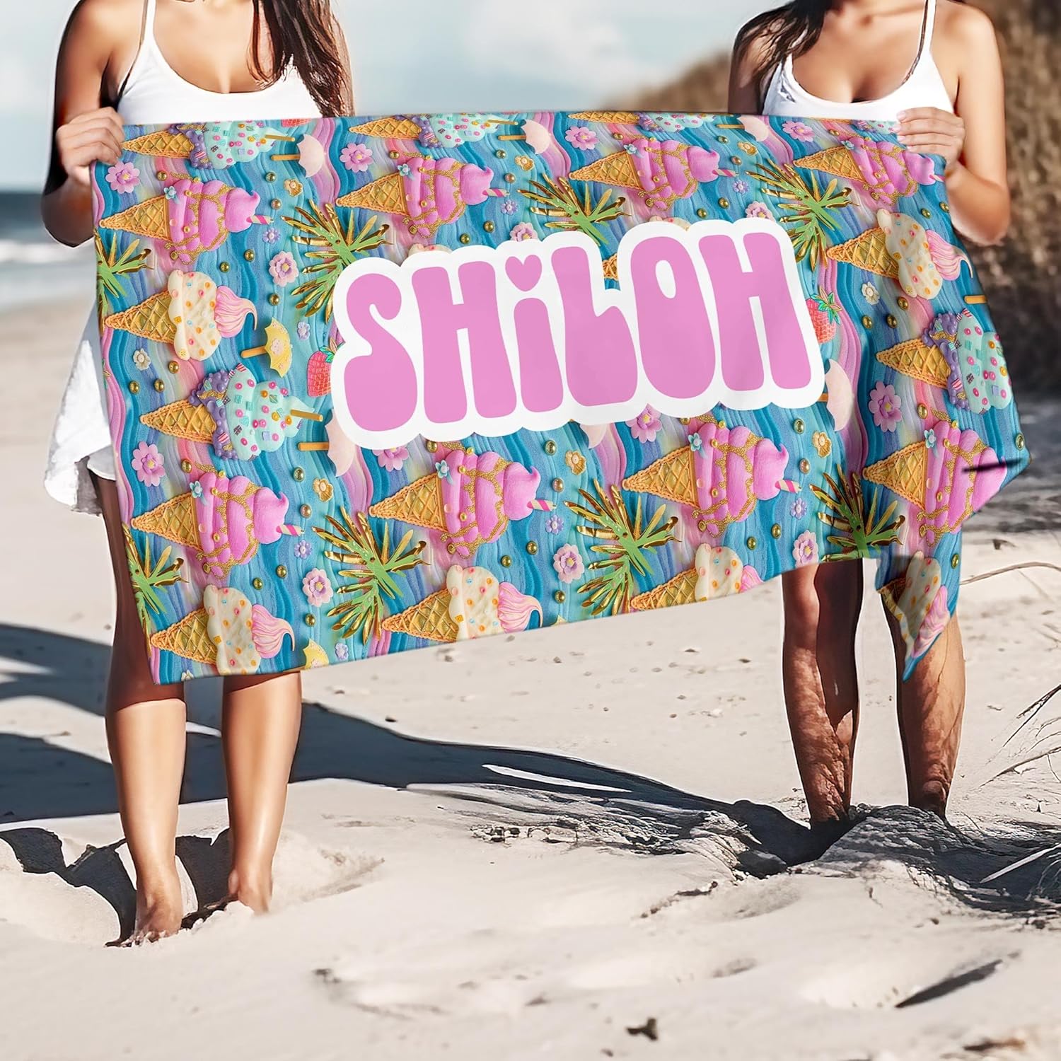Custom Beach Towel with Ice Cream Pattern
