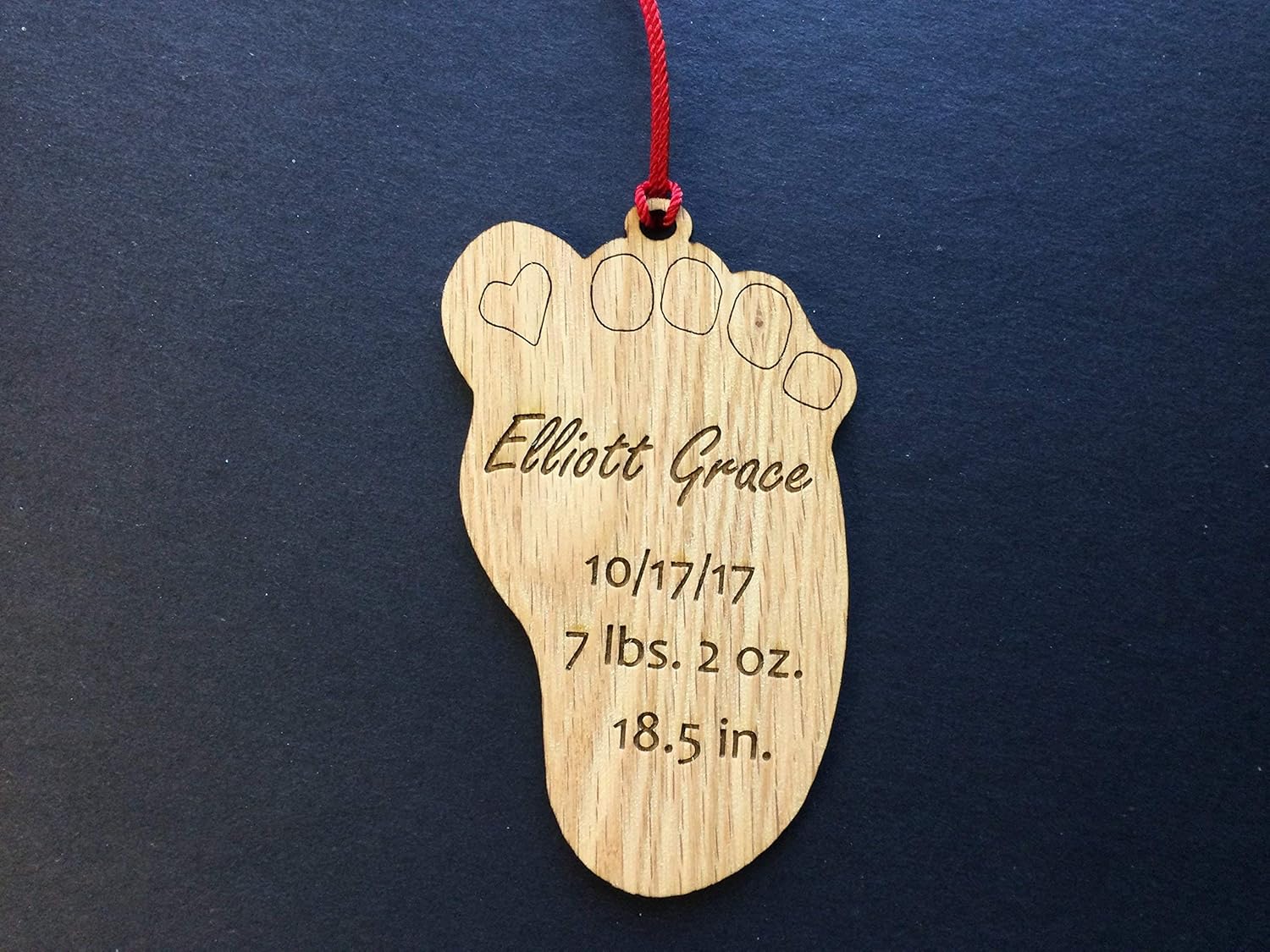 Personalized Baby Footprint Christmas Ornament Made of Oak Wood