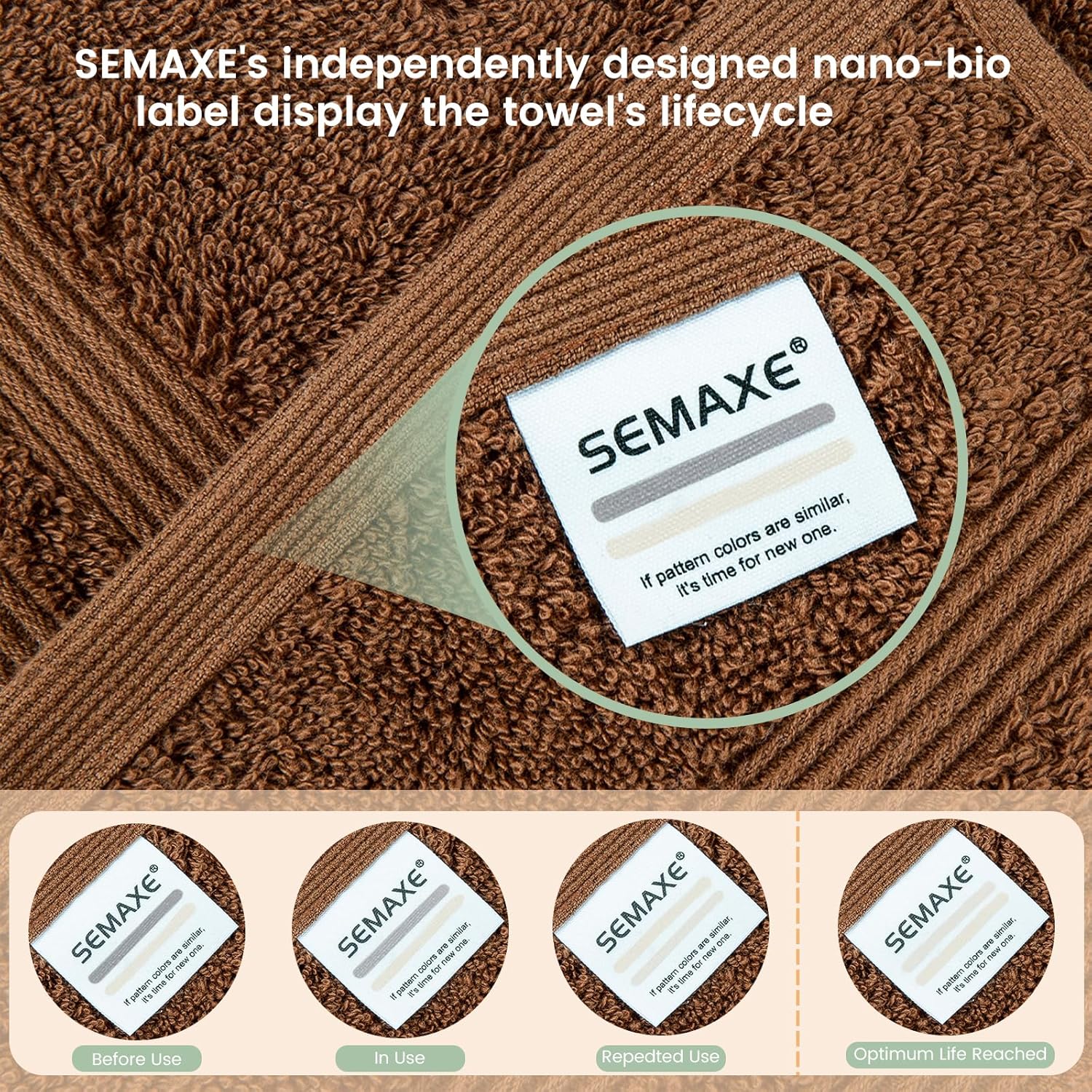 SEMAXE 6-Piece Towel Set Cafe Brown 600GSM 100 Cotton