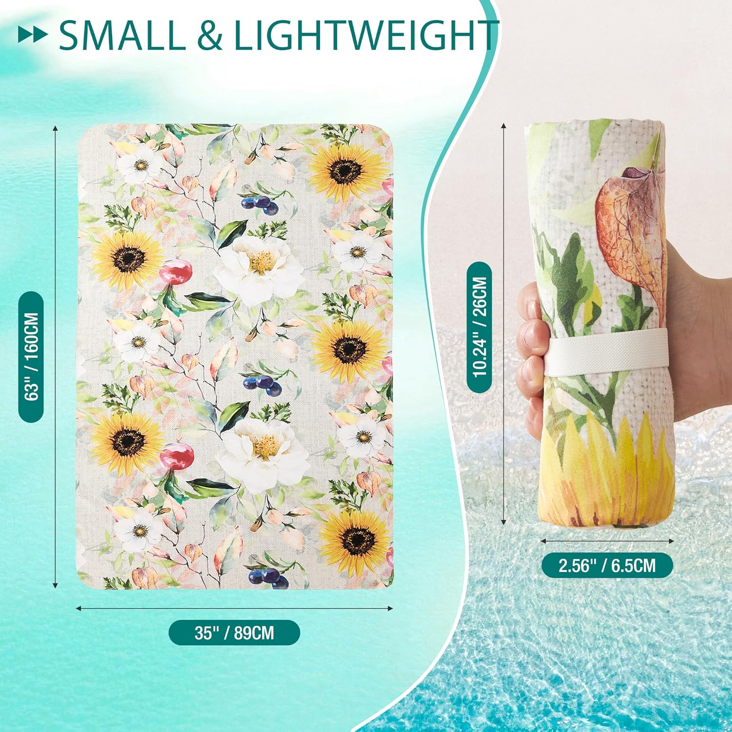HYSEAS Ultra-Thin Sand-Free Beach Towel 63x35 Quick Dry for Adults