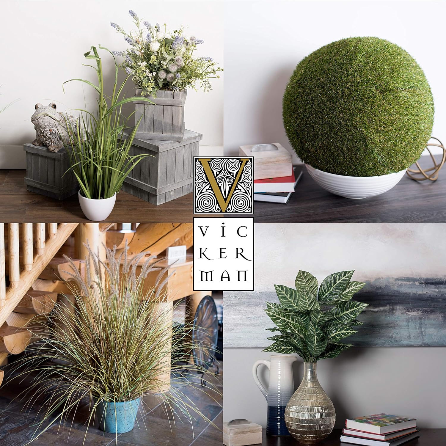 Vickerman 60 Artificial Green Grass with 9 Cattails in Iron Pot