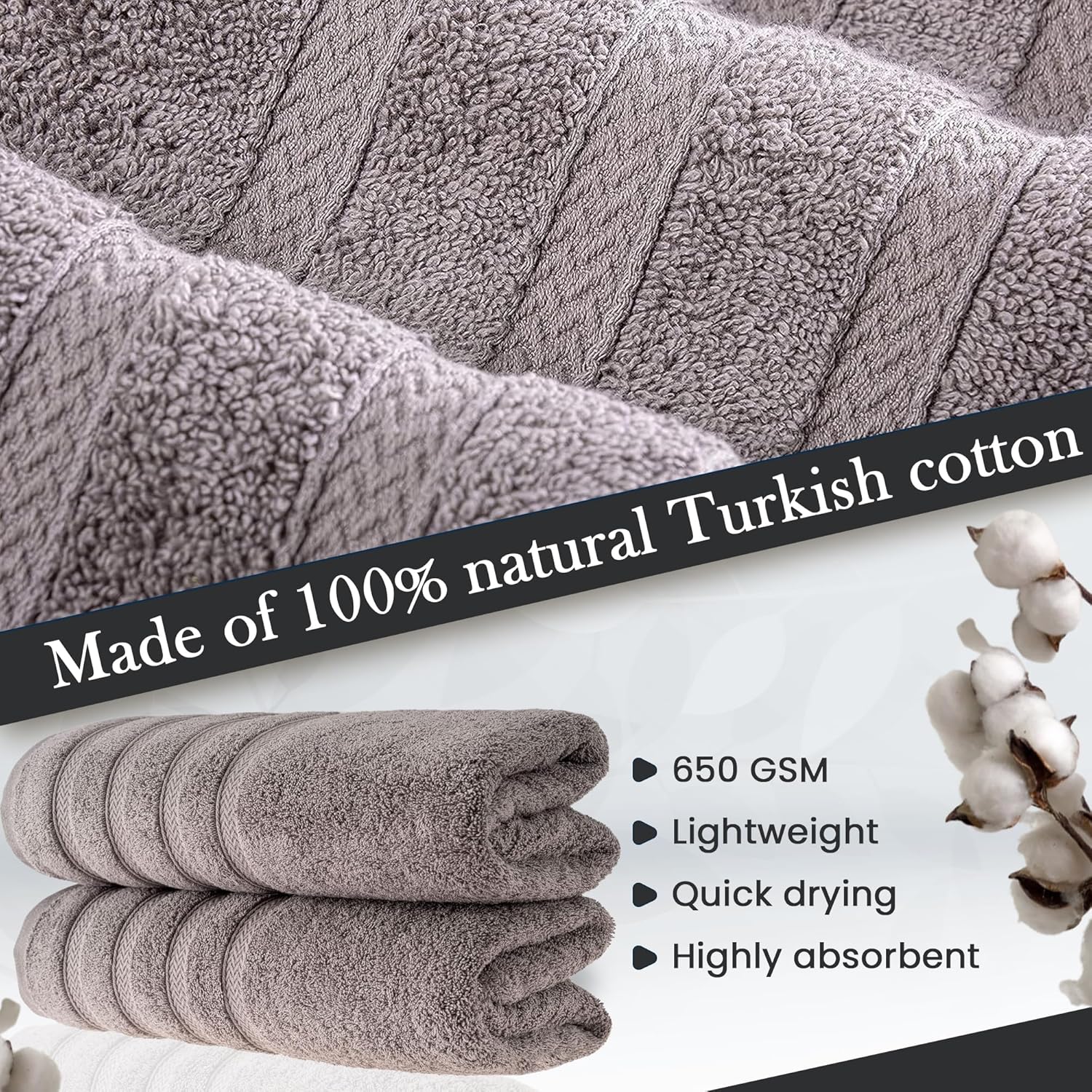 HALLEY Turkish 2 Pack Bath Towels - 650 GSM Soft Absorbent