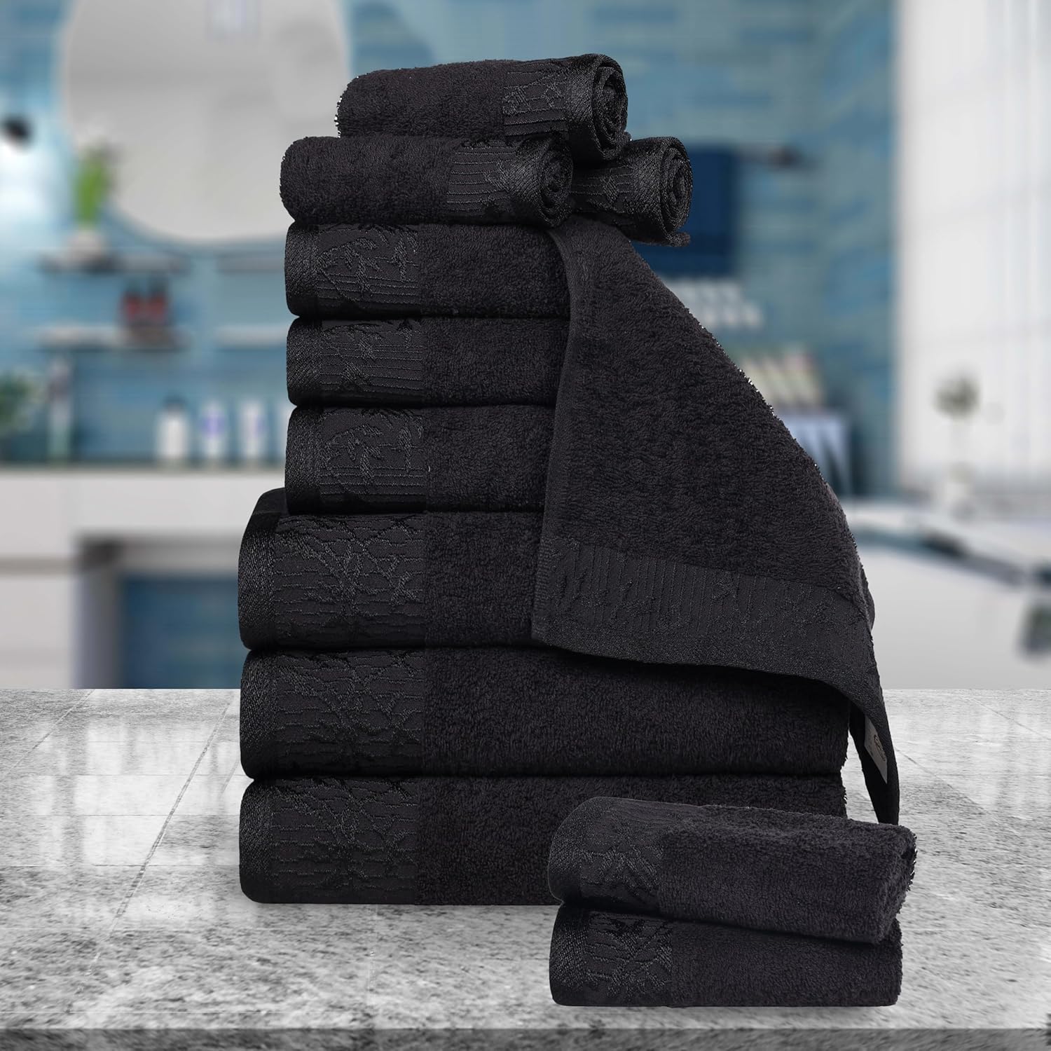 Superior 12-Piece Cotton Towel Set with Floral Border