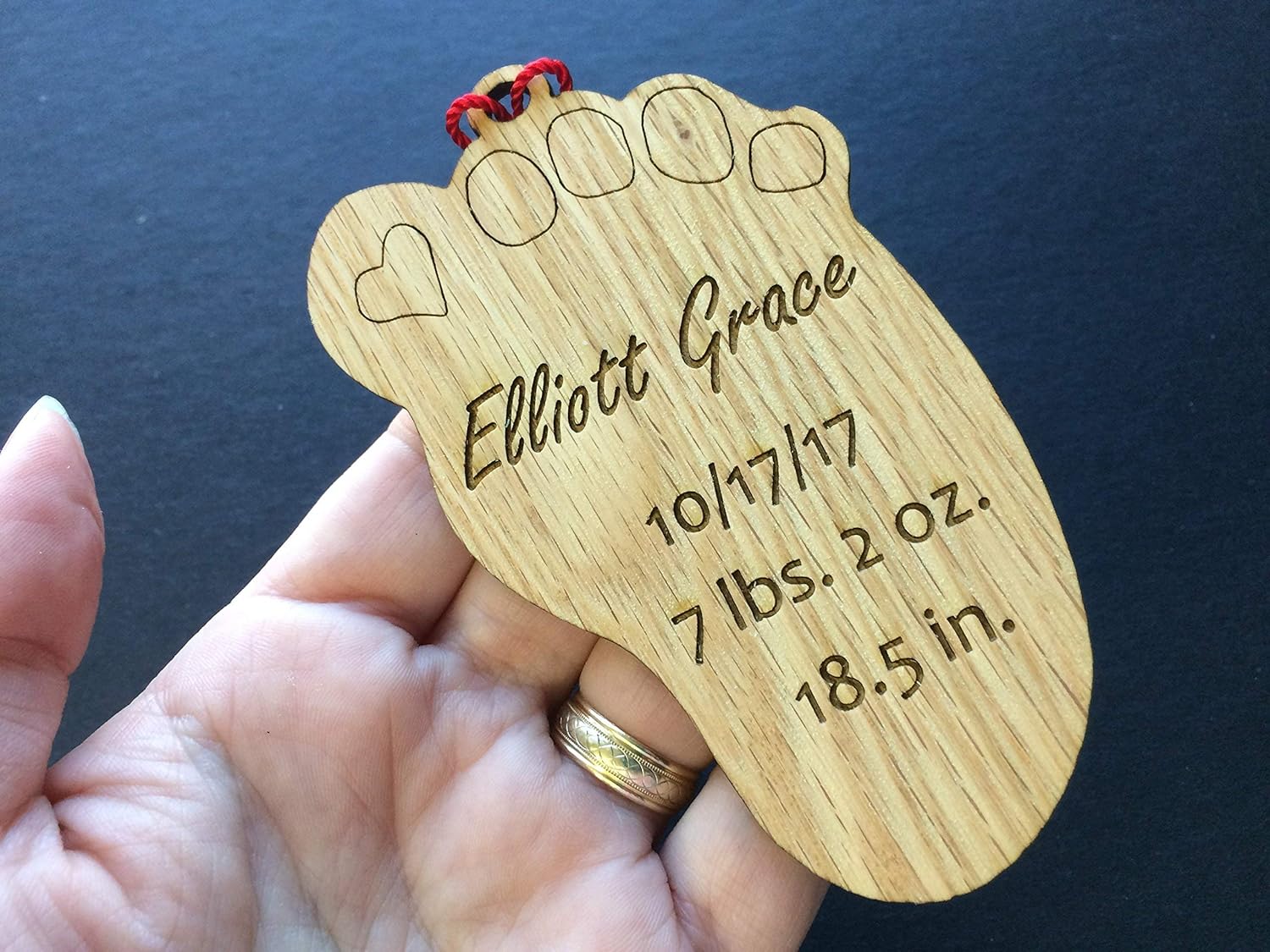 Personalized Baby Footprint Christmas Ornament Made of Oak Wood