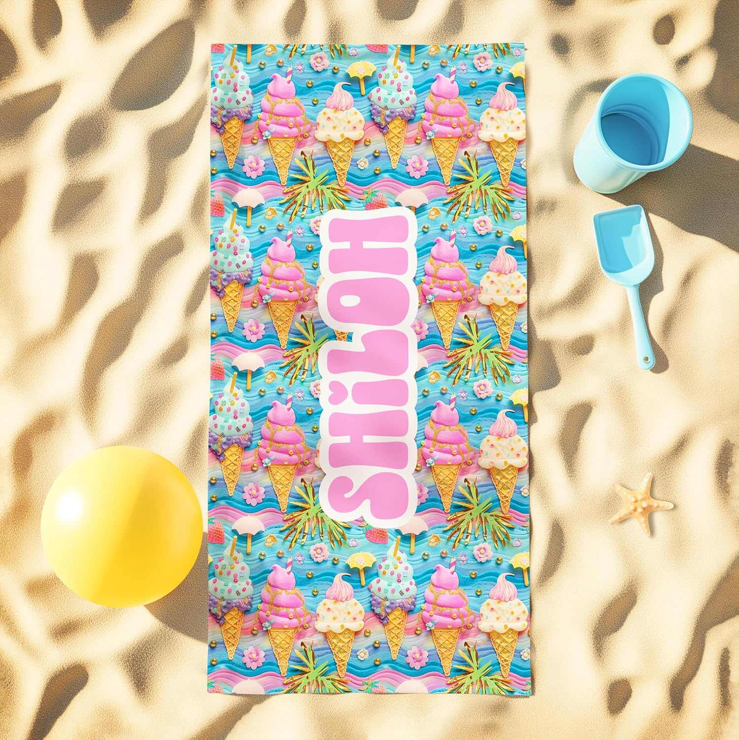 Custom Beach Towel with Ice Cream Pattern