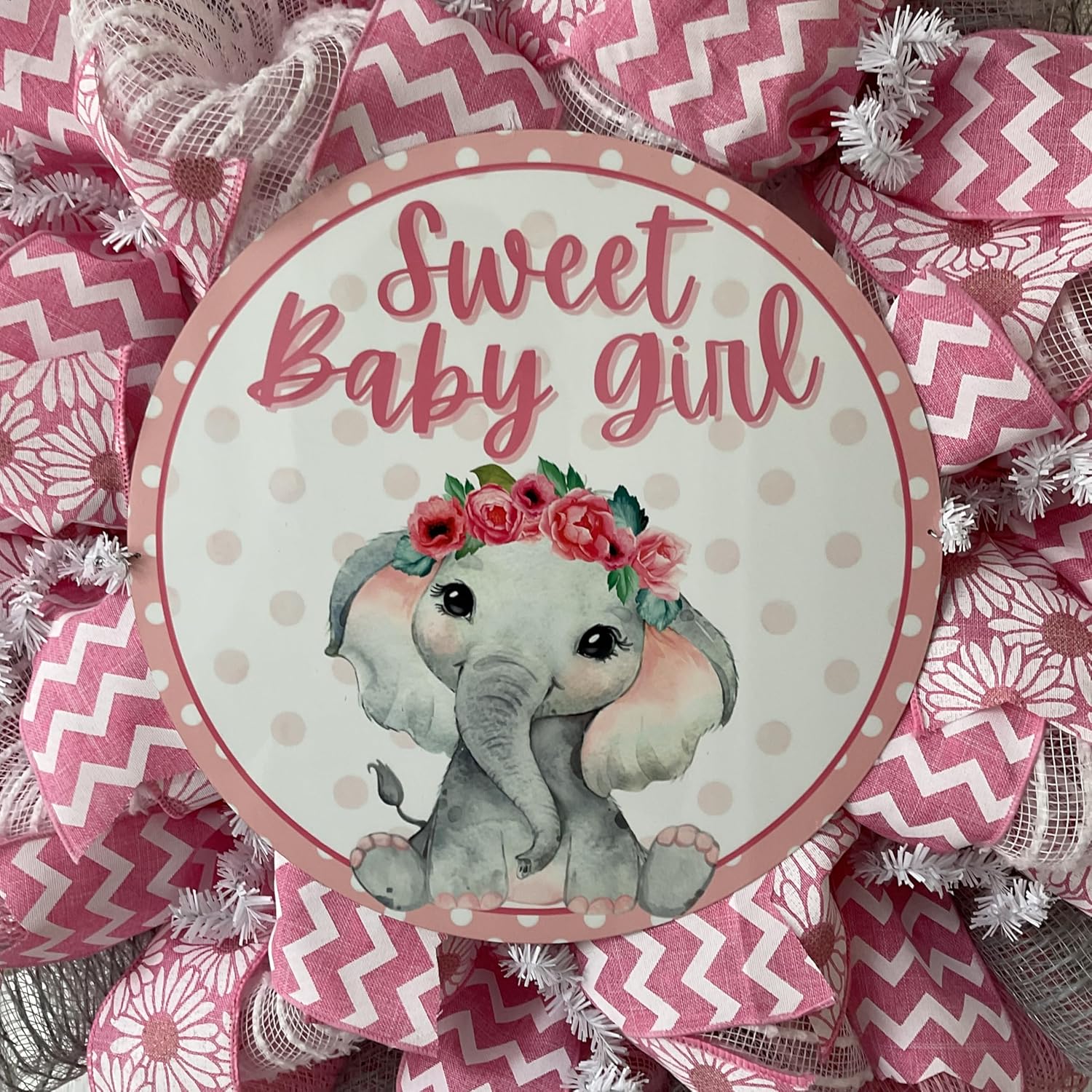 Sweet Baby Girl Handmade Mesh Wreath with Aluminum Accent