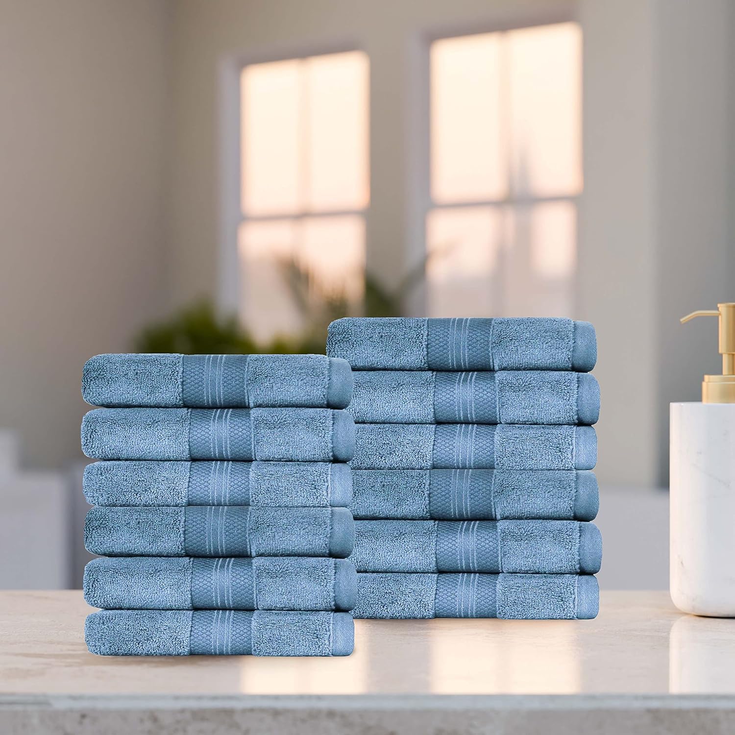 Superior Turkish Cotton 12-Piece Face Towel Set - Denim Blue 1