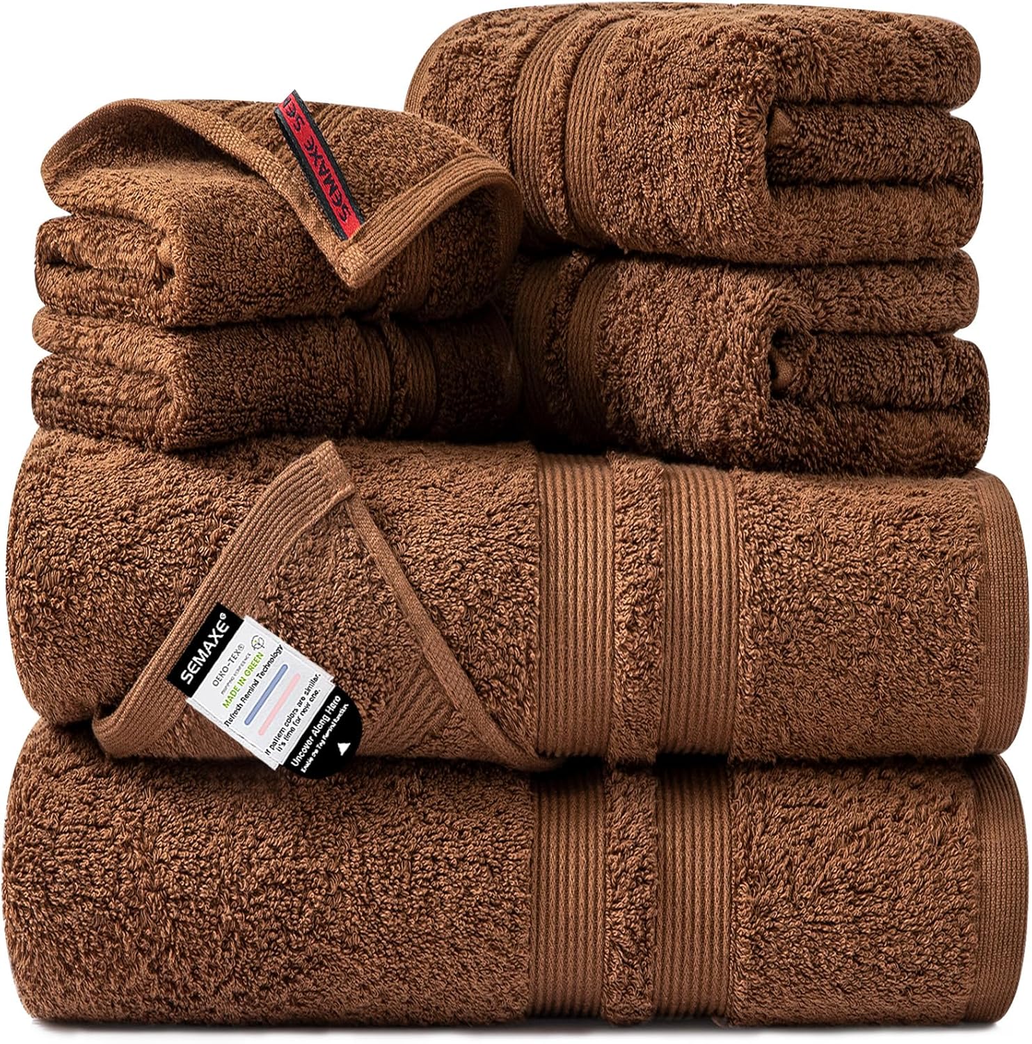 SEMAXE 6-Piece Towel Set Cafe Brown 600GSM 100 Cotton