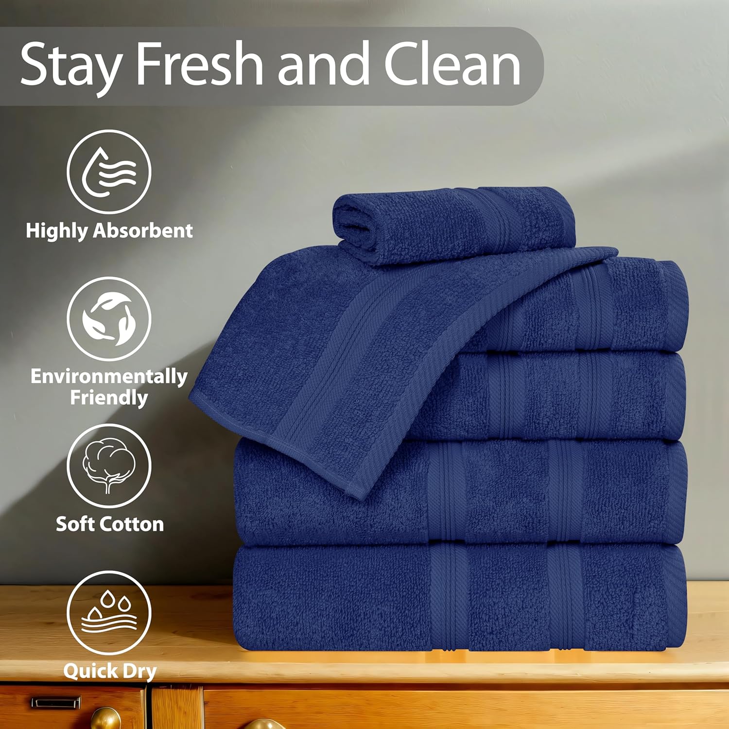 Superior 9-Piece Cotton Towel Set Navy Blue 1