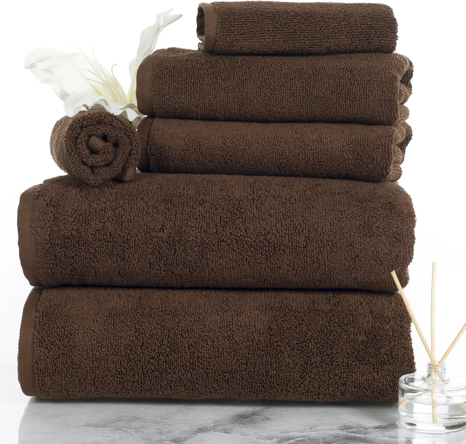 Lavish Home 100 Cotton Towel Set - 6 Piece Chocolate