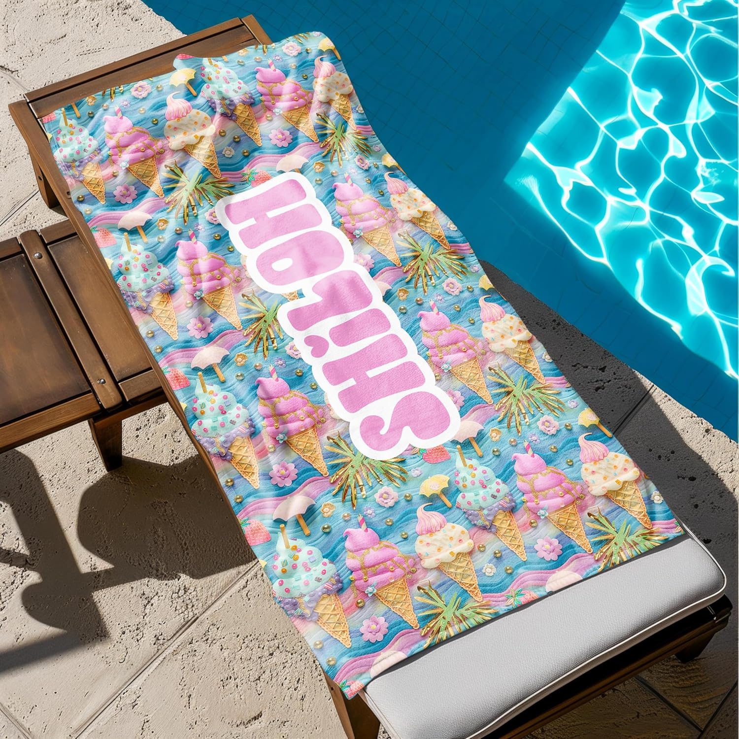 Custom Beach Towel with Ice Cream Pattern