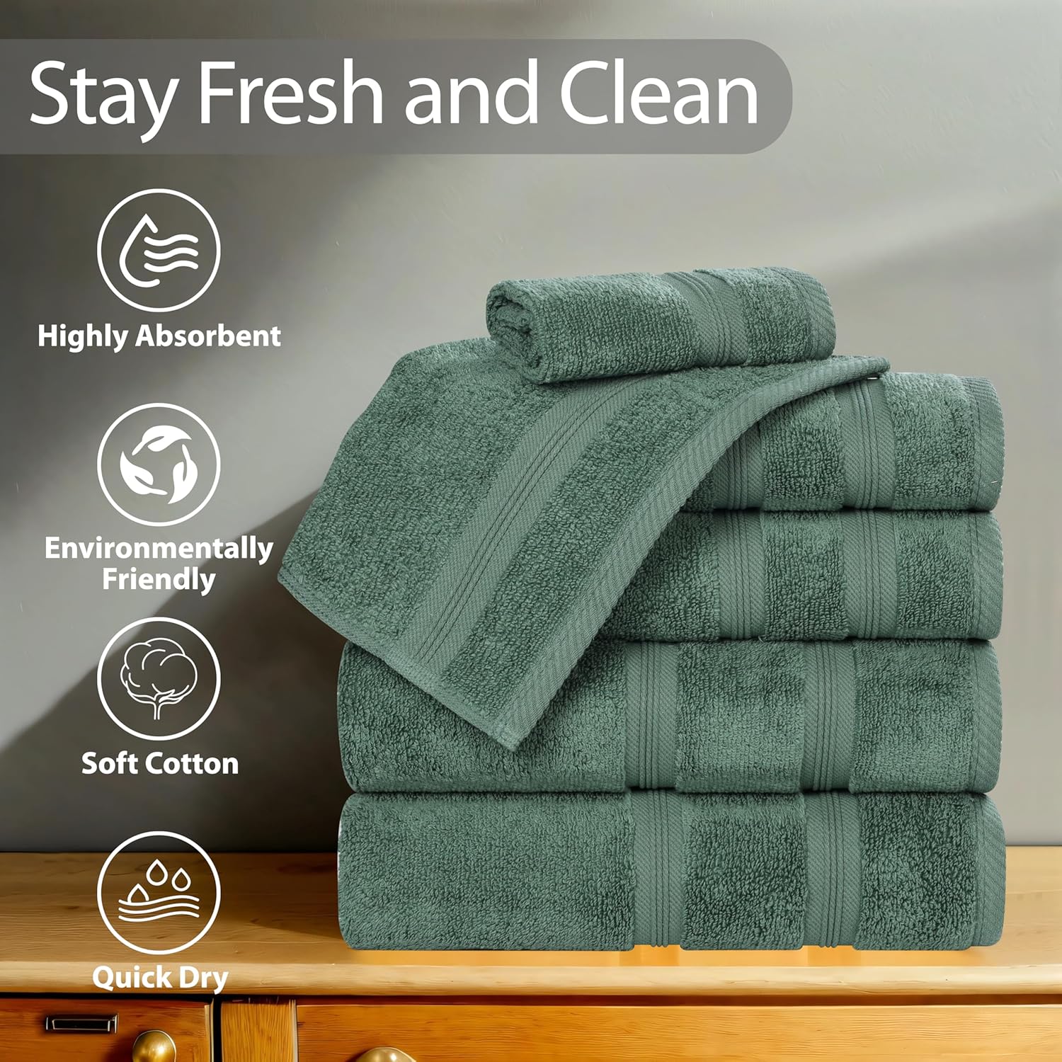Superior 6-Piece Cotton Towel Set Forest Green 1
