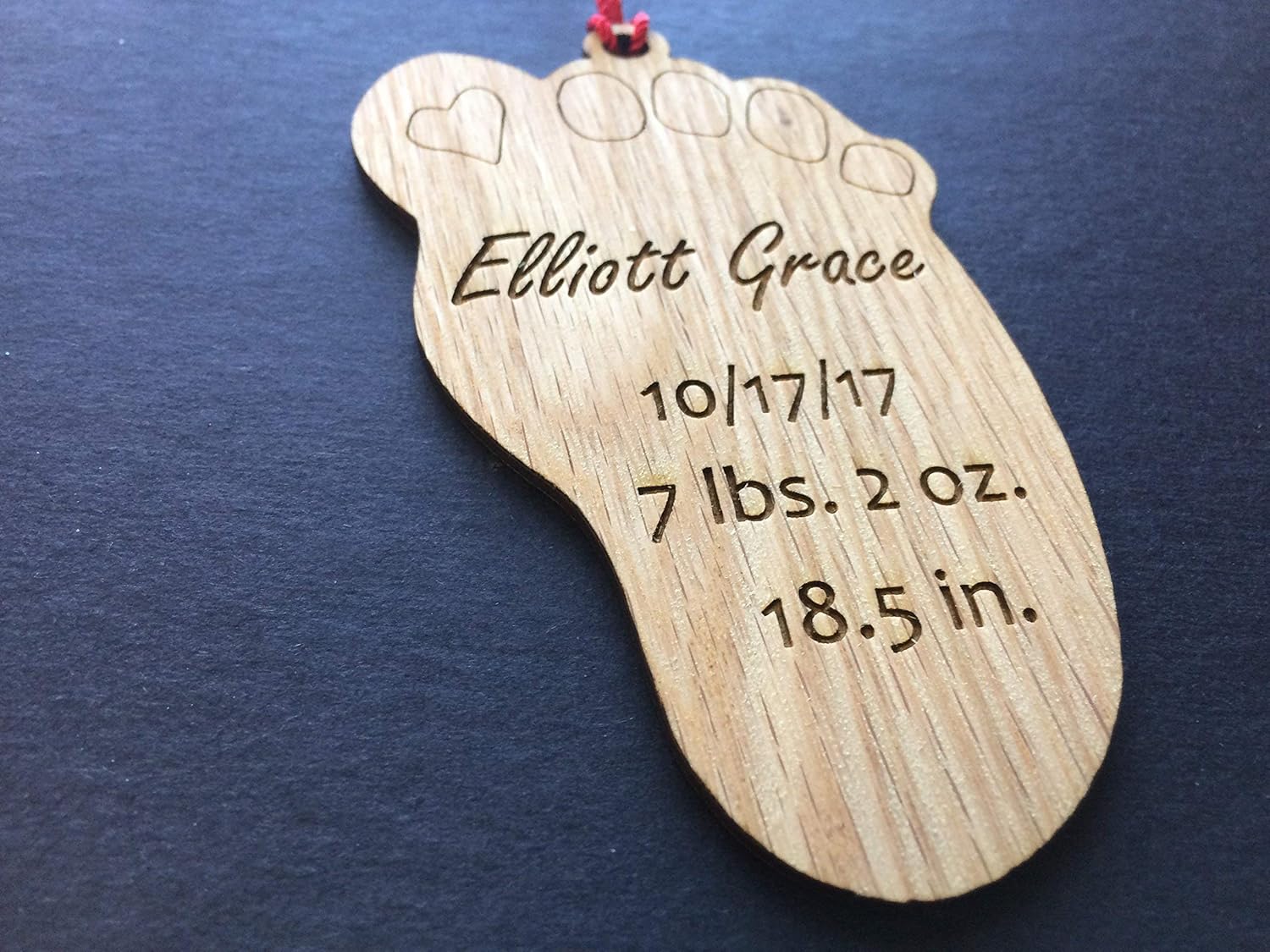 Personalized Baby Footprint Christmas Ornament Made of Oak Wood