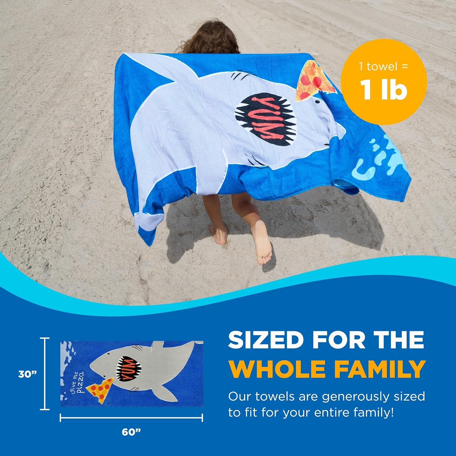 Ben Kaufman Printed Beach Towel Set - Shark Bite Pack of 2