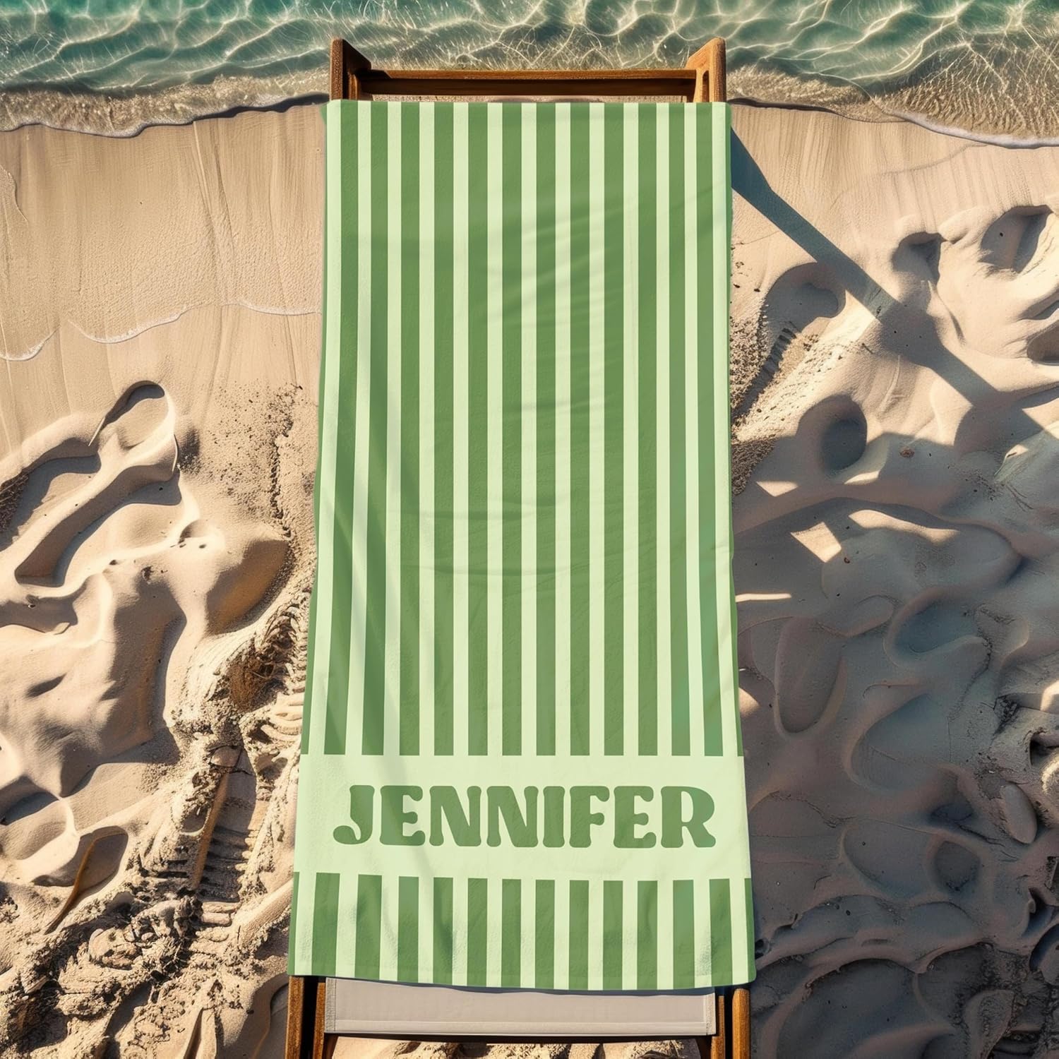 Personalized Beach Towel with Name - Custom Striped Design