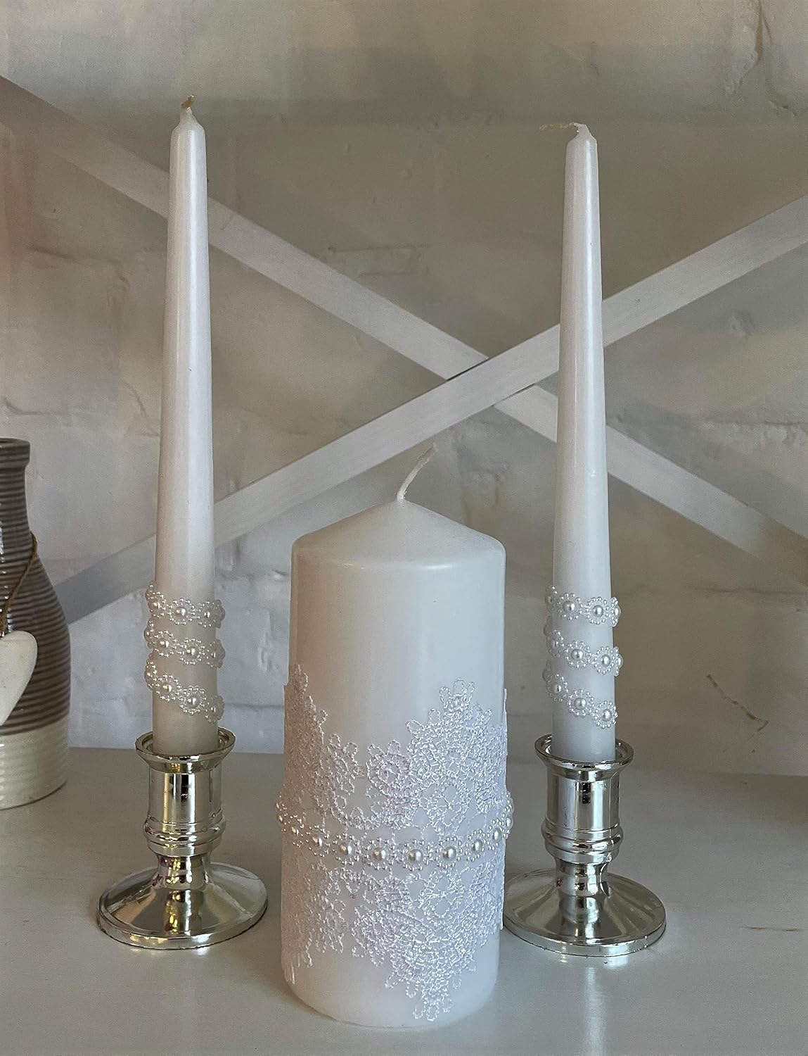 Magik Life Unity Candle Set - 6 Pillar 2 Taper Candles - White