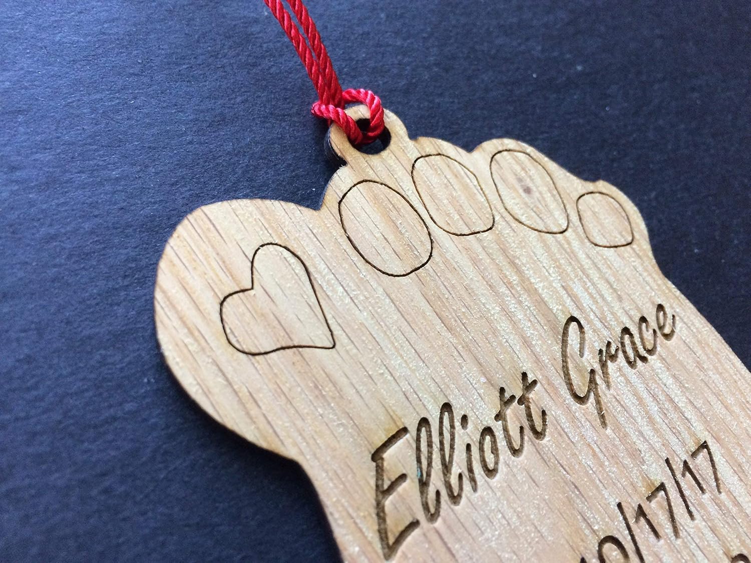 Personalized Baby Footprint Christmas Ornament Made of Oak Wood