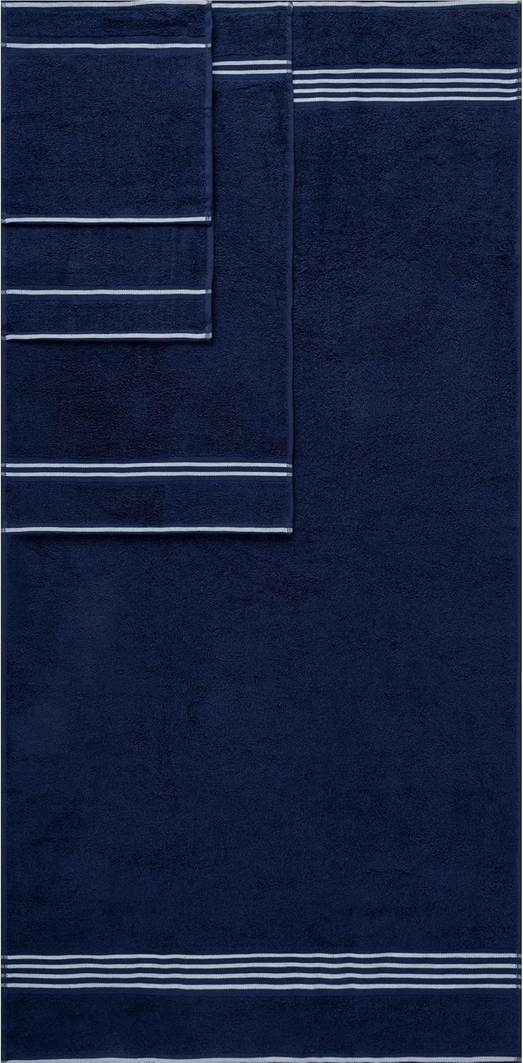 8-Piece Cotton Towel Set - Navy Blue with White Stripes