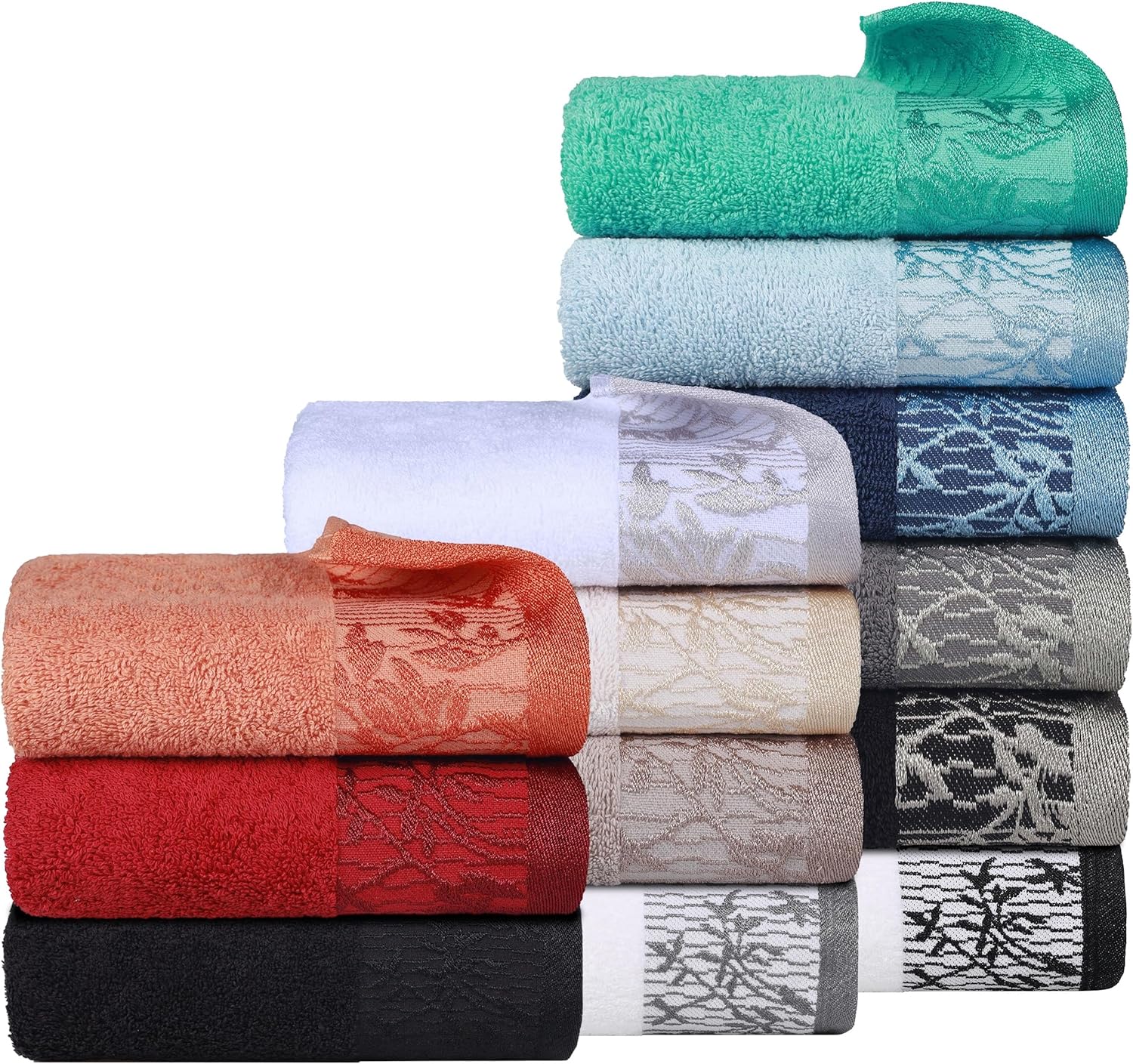 Superior 12-Piece Cotton Towel Set with Floral Border
