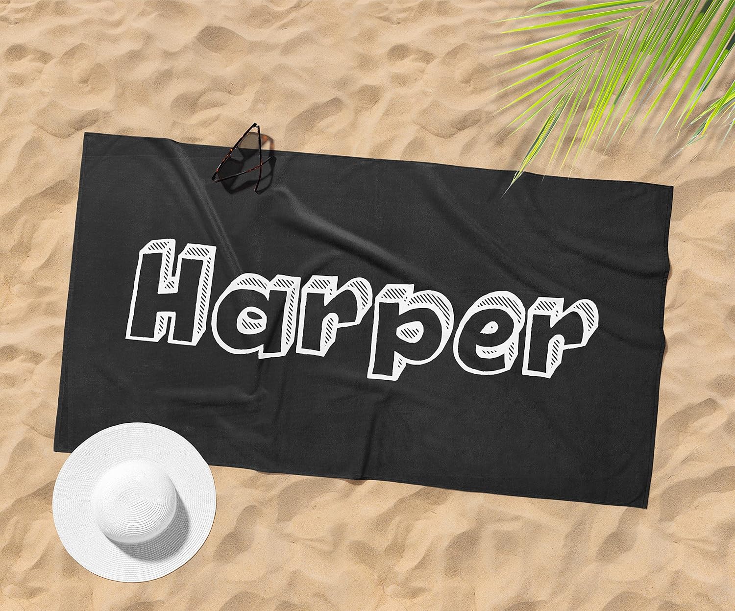 Custom Beach Towel - Purple Name Initial Design 30x60 Inch