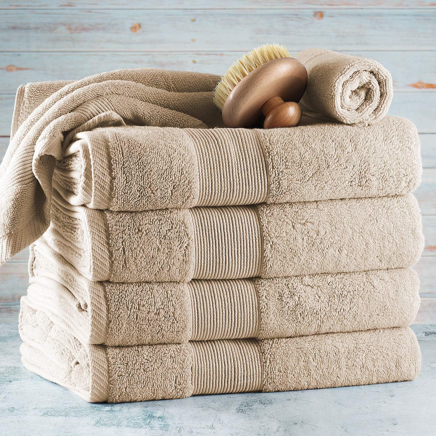 Hearth Harbor Beige Cream Bath Towel Set of 6