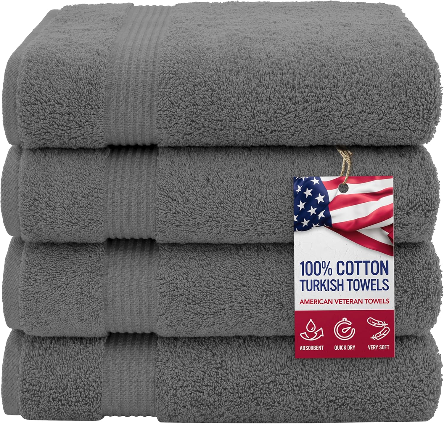 American Veteran 4 Pack Turkish Bath Towels Dark Gray 1