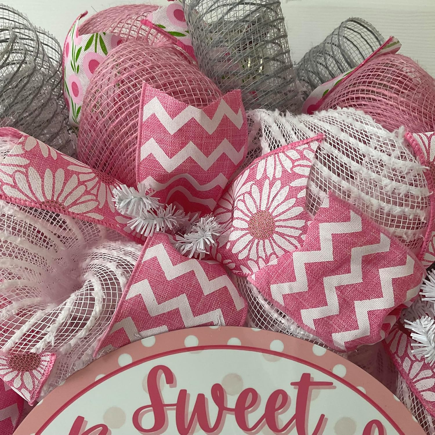 Sweet Baby Girl Handmade Mesh Wreath with Aluminum Accent