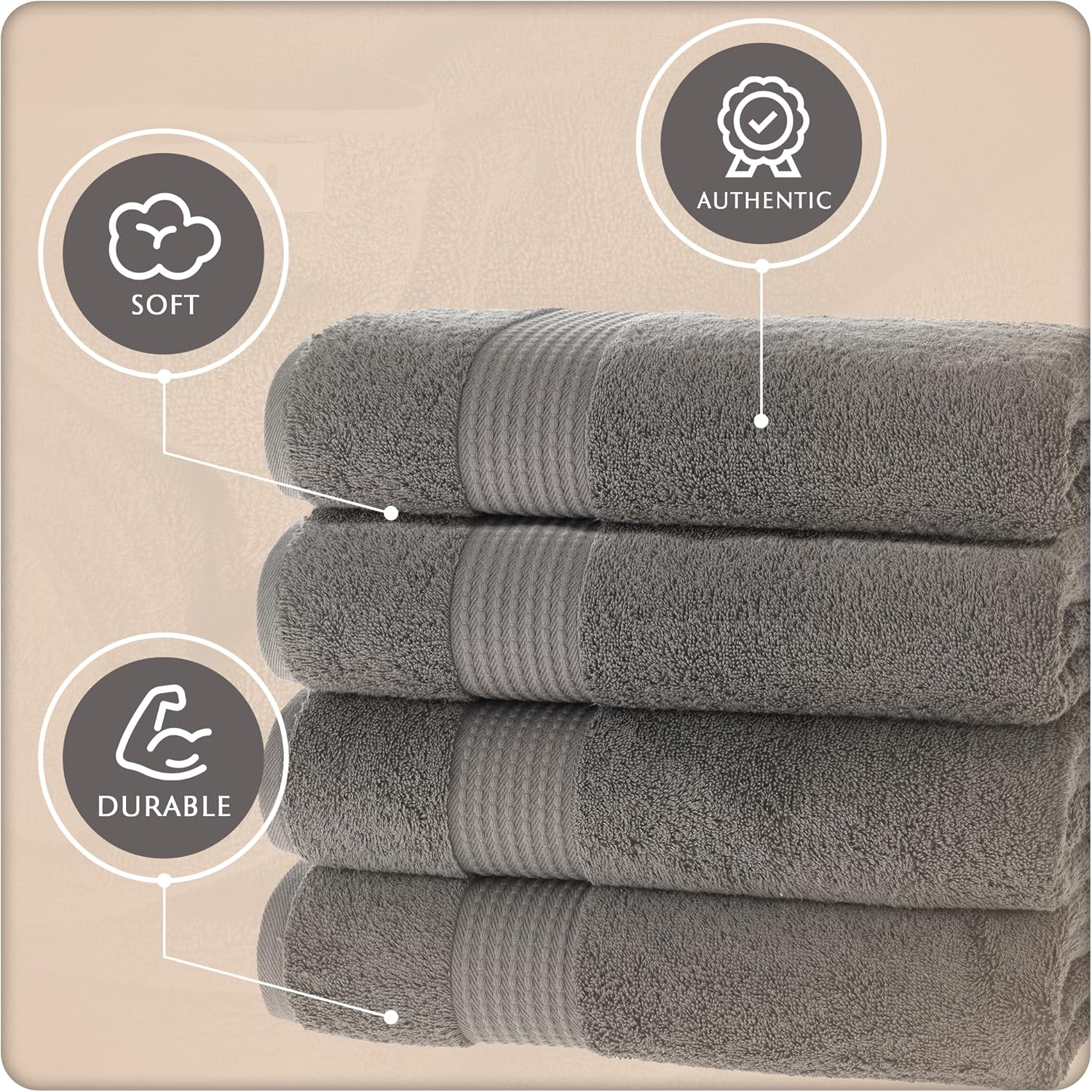 MAURA Basics Turkish Cotton Bath Towel Set 27x54 Space Gray