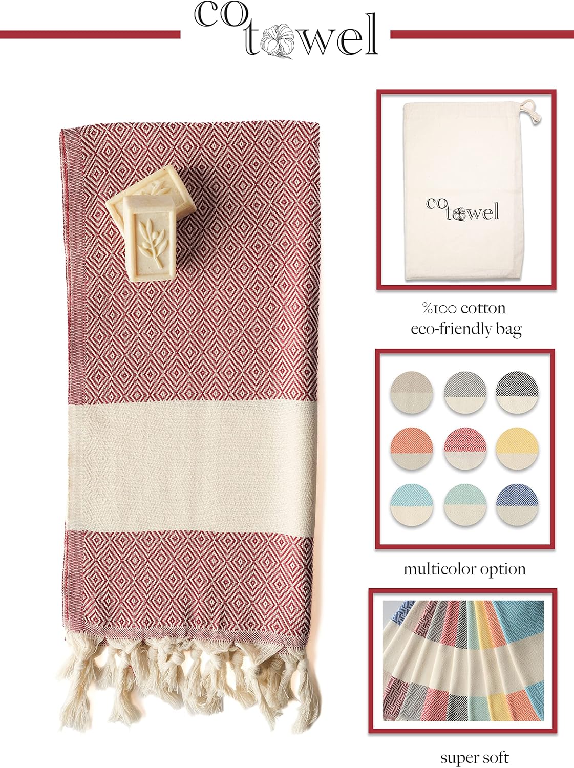 Cotowel Turkish Hand Towels with Travel Bag Set of 2