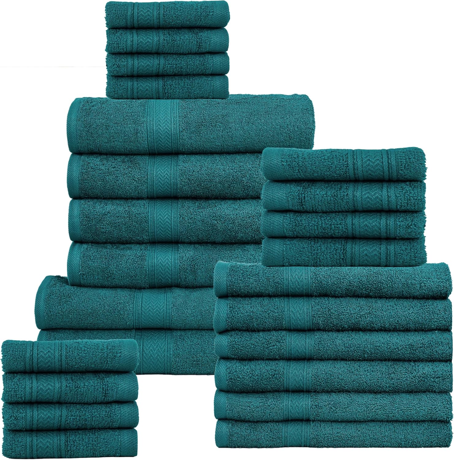 HILLFAIR 24 Pc Towel Set - 100 Cotton Teal