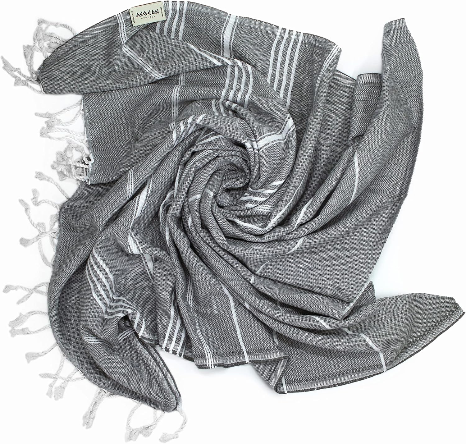 Aegean Concept Turkish Beach Towel 37x77 Inches Soft Quick Dry Packable Anthracite