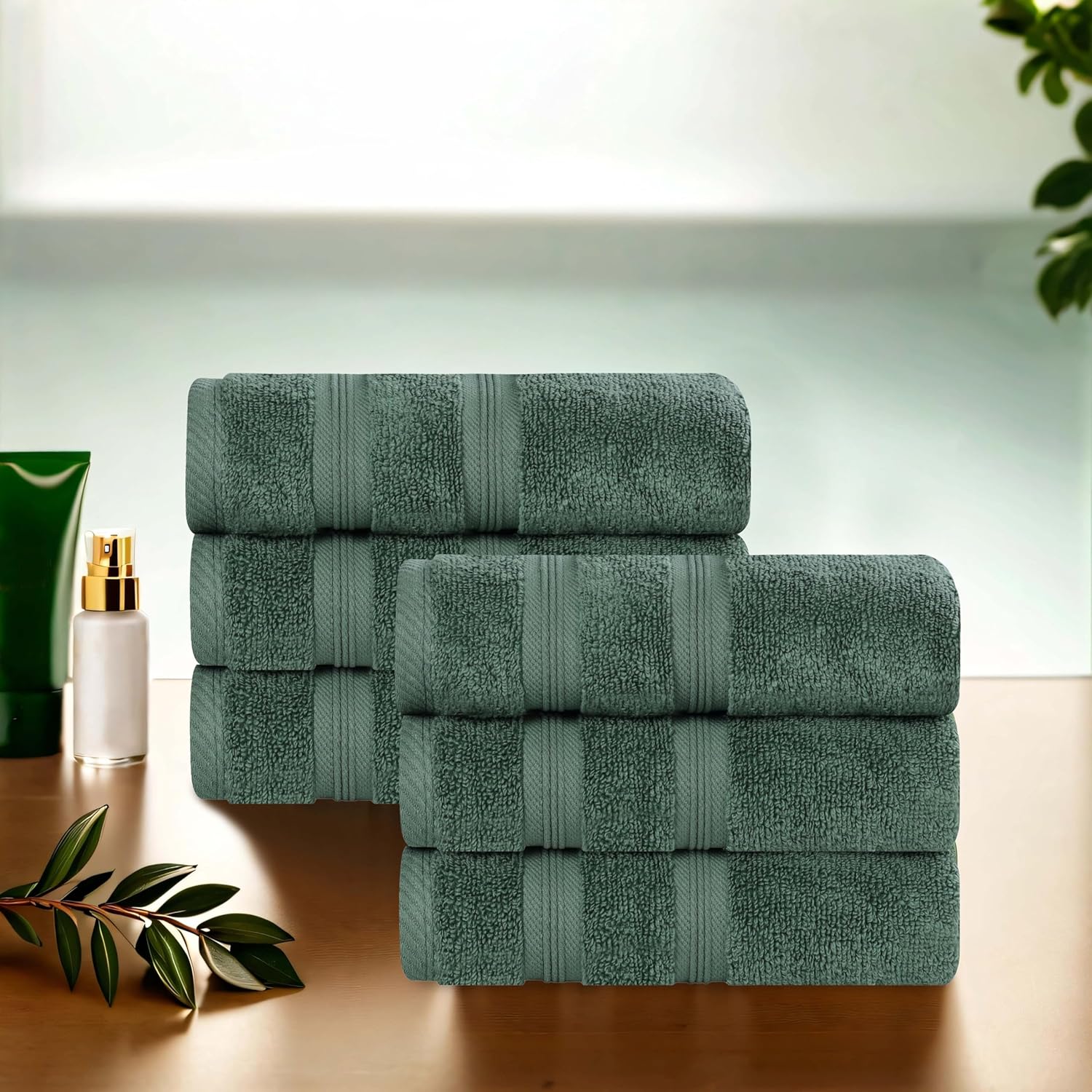 Superior Cotton Hand Towel Set of 6 Forest Green