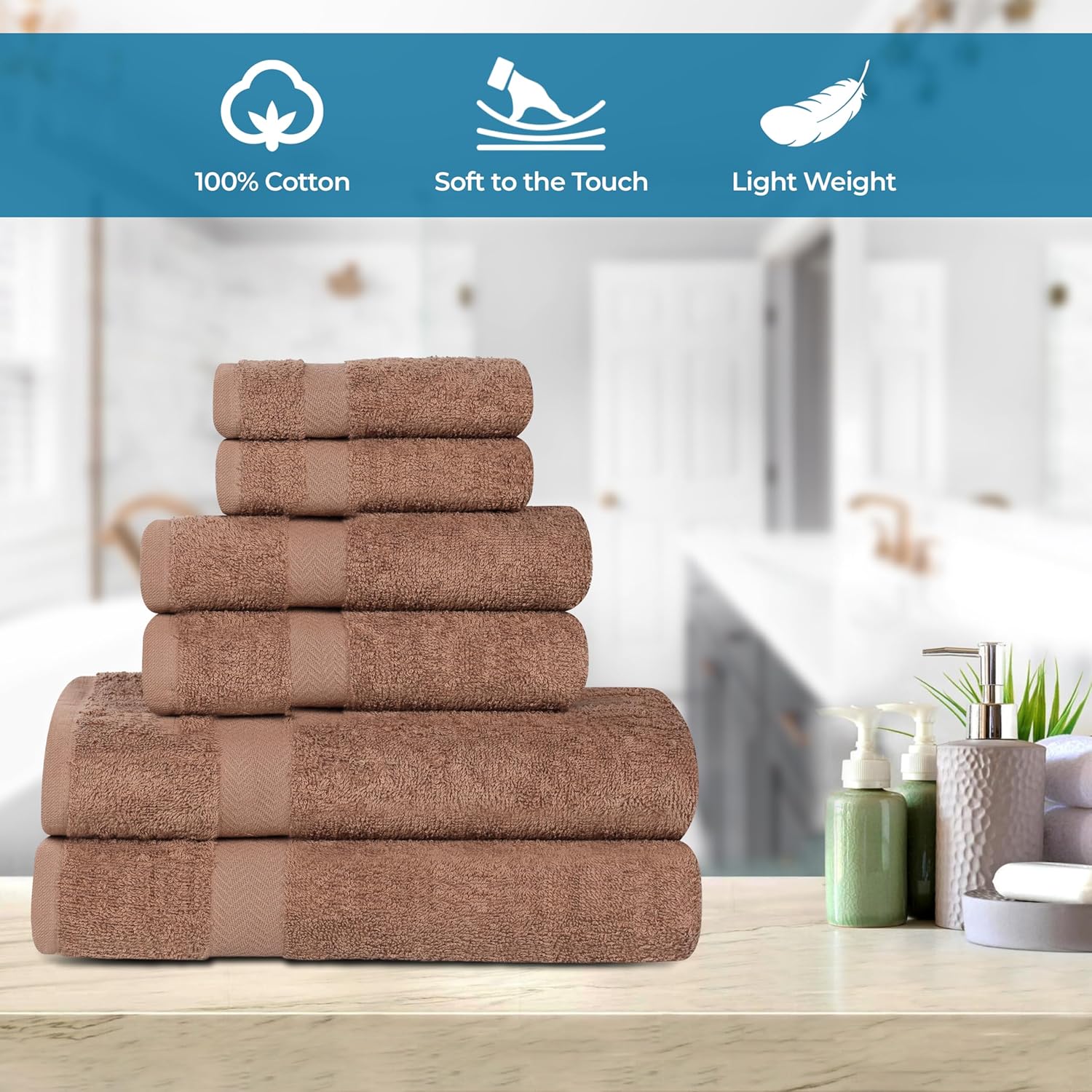 Superior 6-Piece Cotton Towel Set - Latte 1