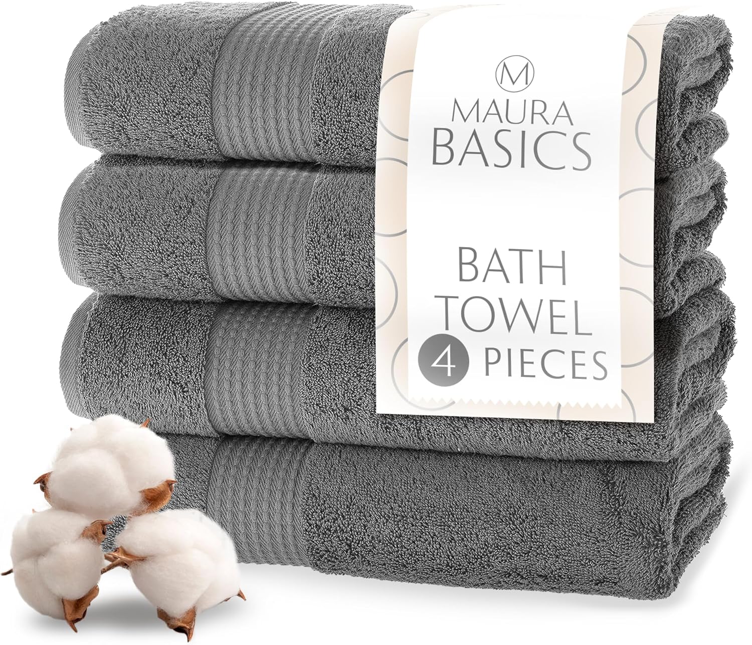 MAURA Basics Turkish Cotton Bath Towel Set 27x54 Space Gray