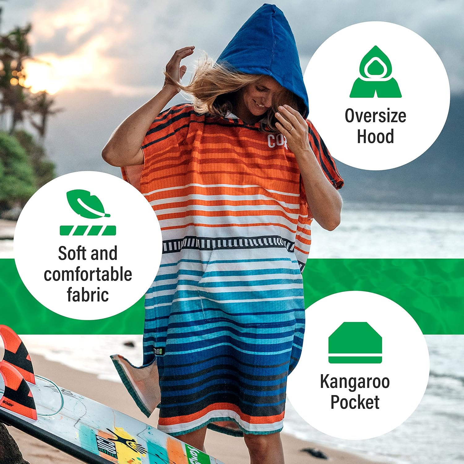 COR Surf Poncho Changing Towel with Hood and Pocket