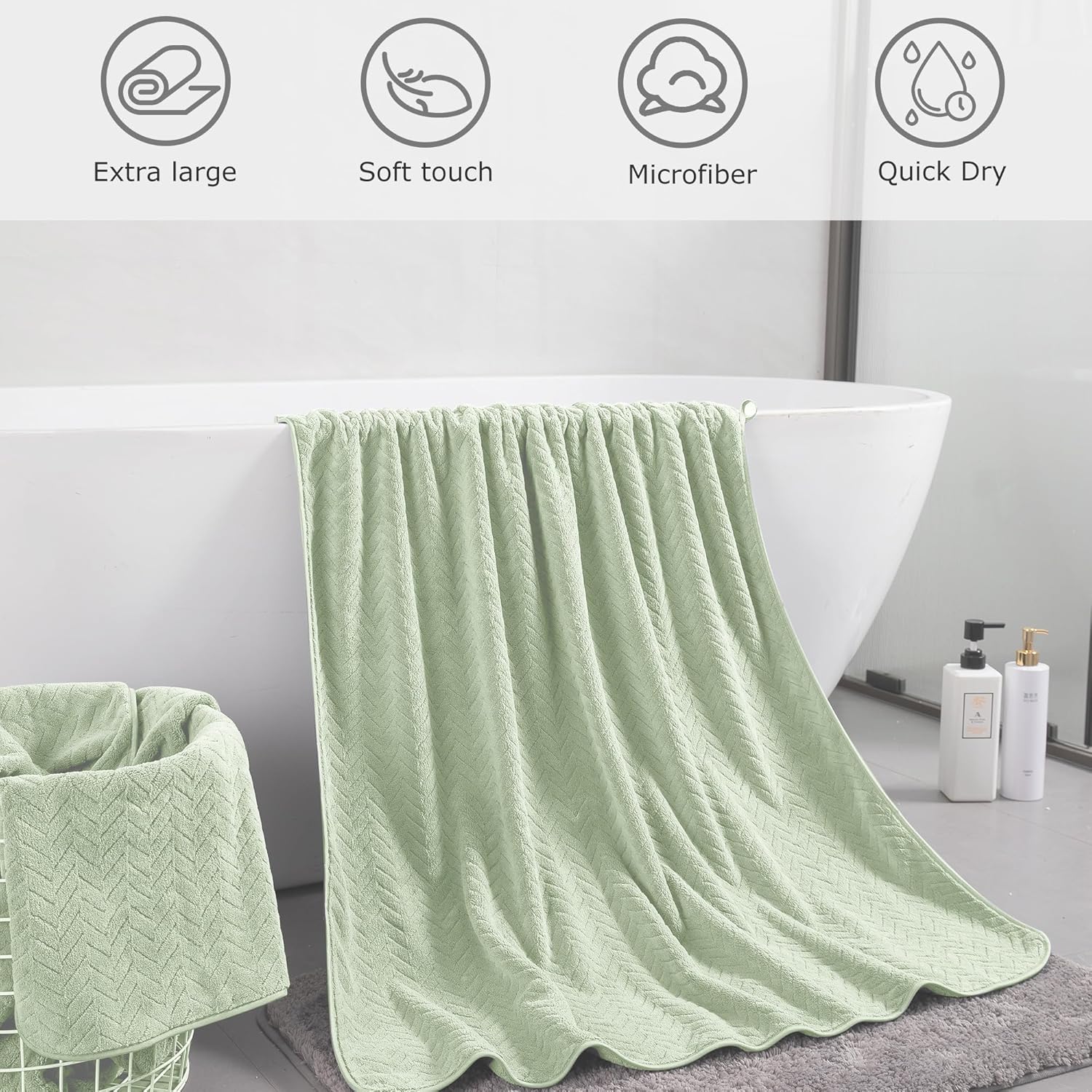 CARGOMEN Oversized Bath Towel Set 4PCS Olive