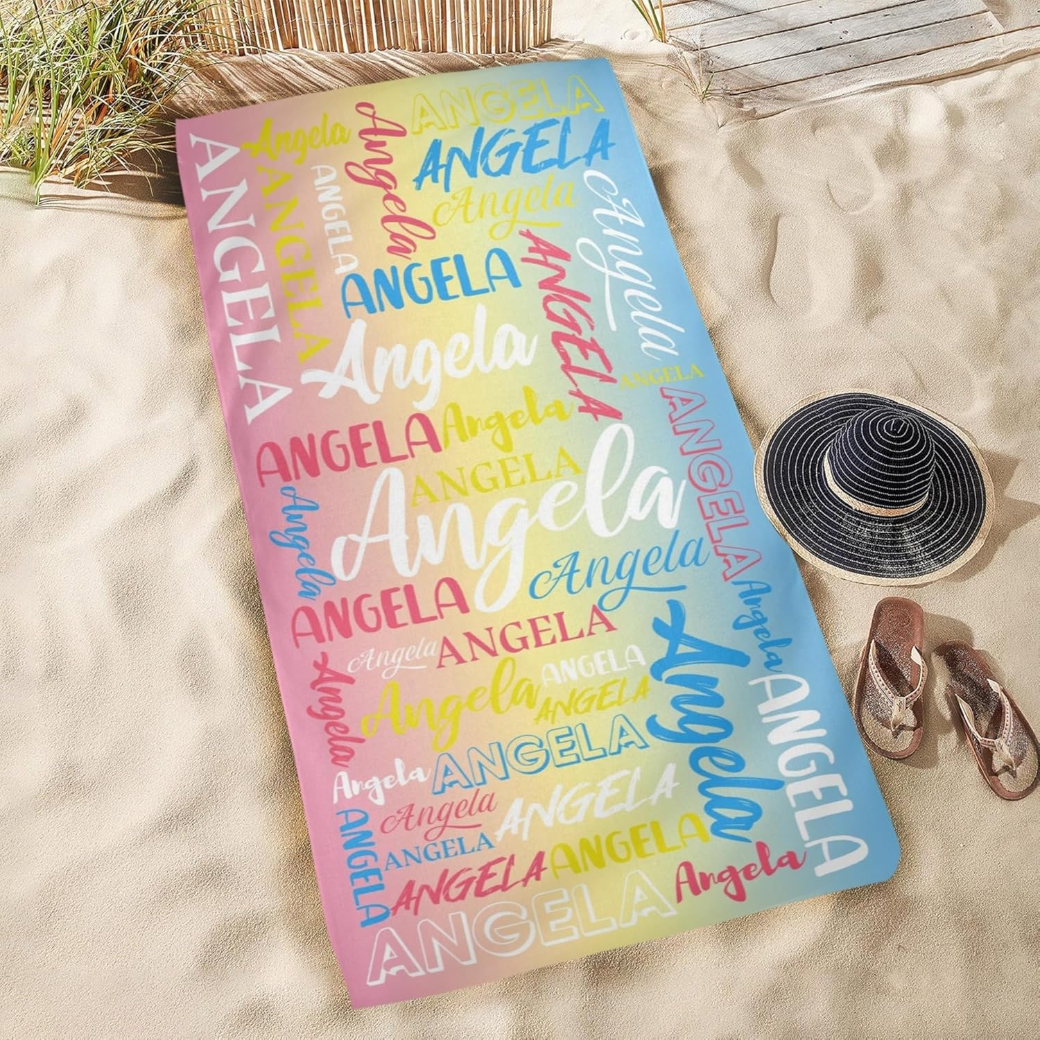 Personalized Beach Towel with Name for Kids and Adults