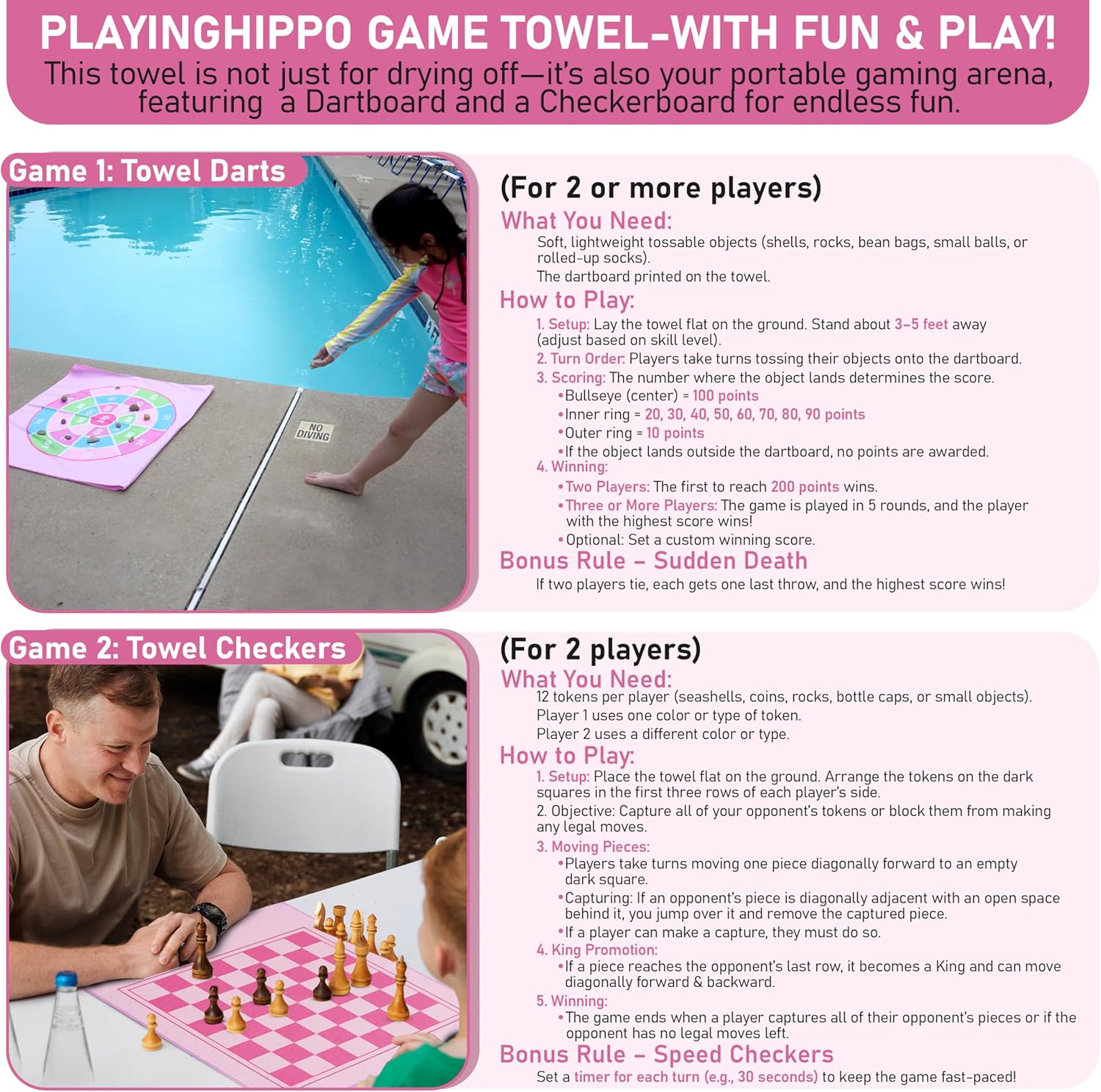 Kids Beach Towel with Game Print - Unicorn Fun Design