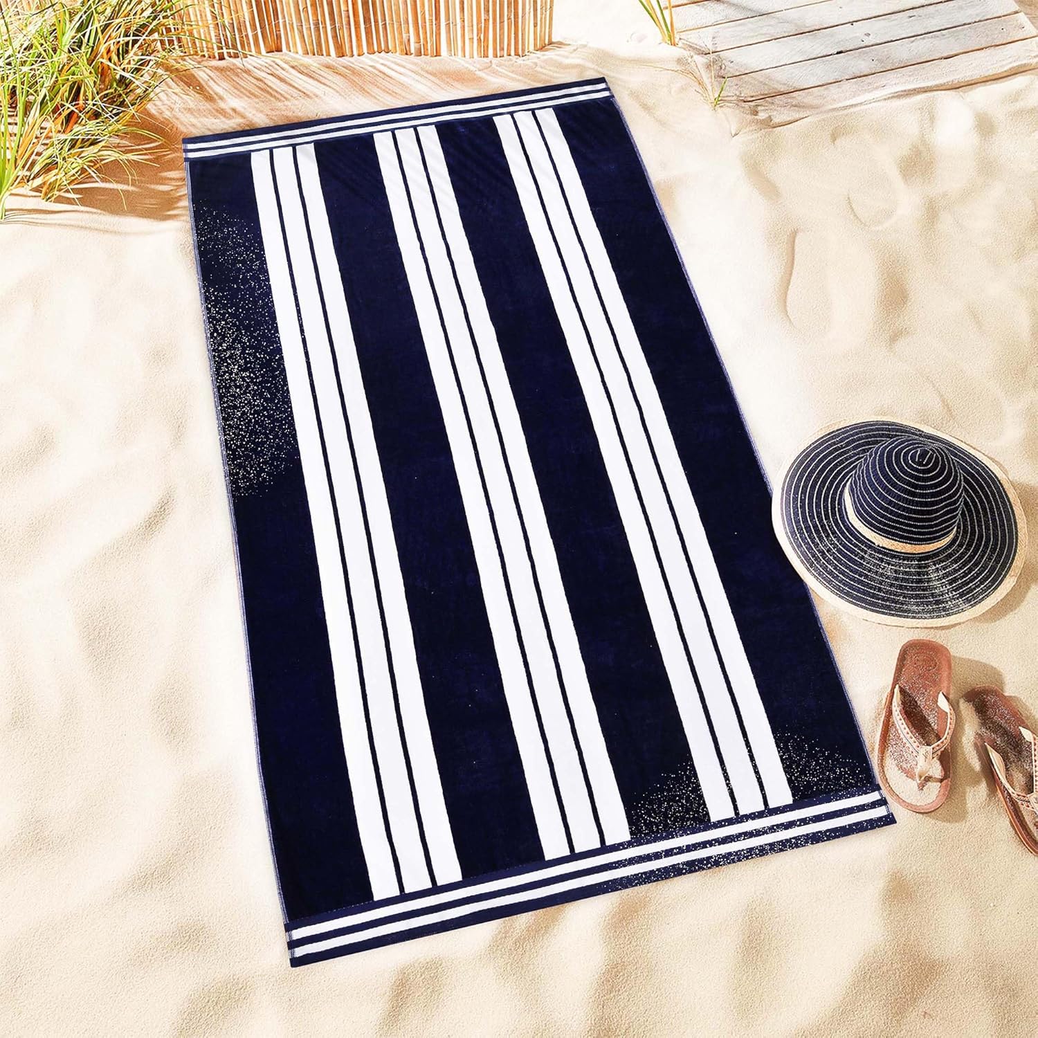 Superior Oversized Cotton Beach Towel Set of 4 - Blue
